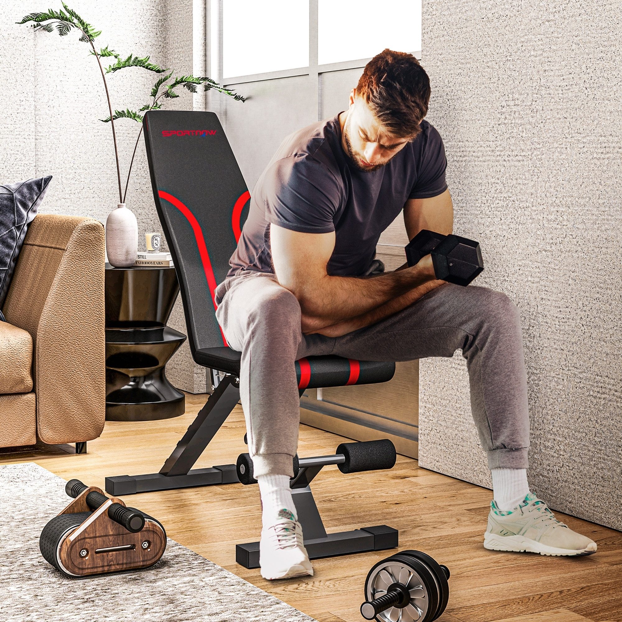 SPORTNOW Hantelbank Schrägbank Flachbank klappbar 6-fach verstellbar bis 250 kg, (Trainingsbank, 1-tlg., Fitnessbank), für Zuhause, Ganzkörpertraining, Schwarz