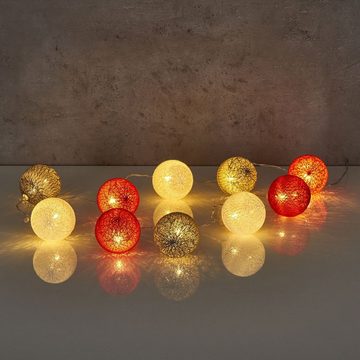 Levandeo® Lichterkette, 10er Lichterkette Ø4cm LED Kugeln Rot Grau Girlande Lampions