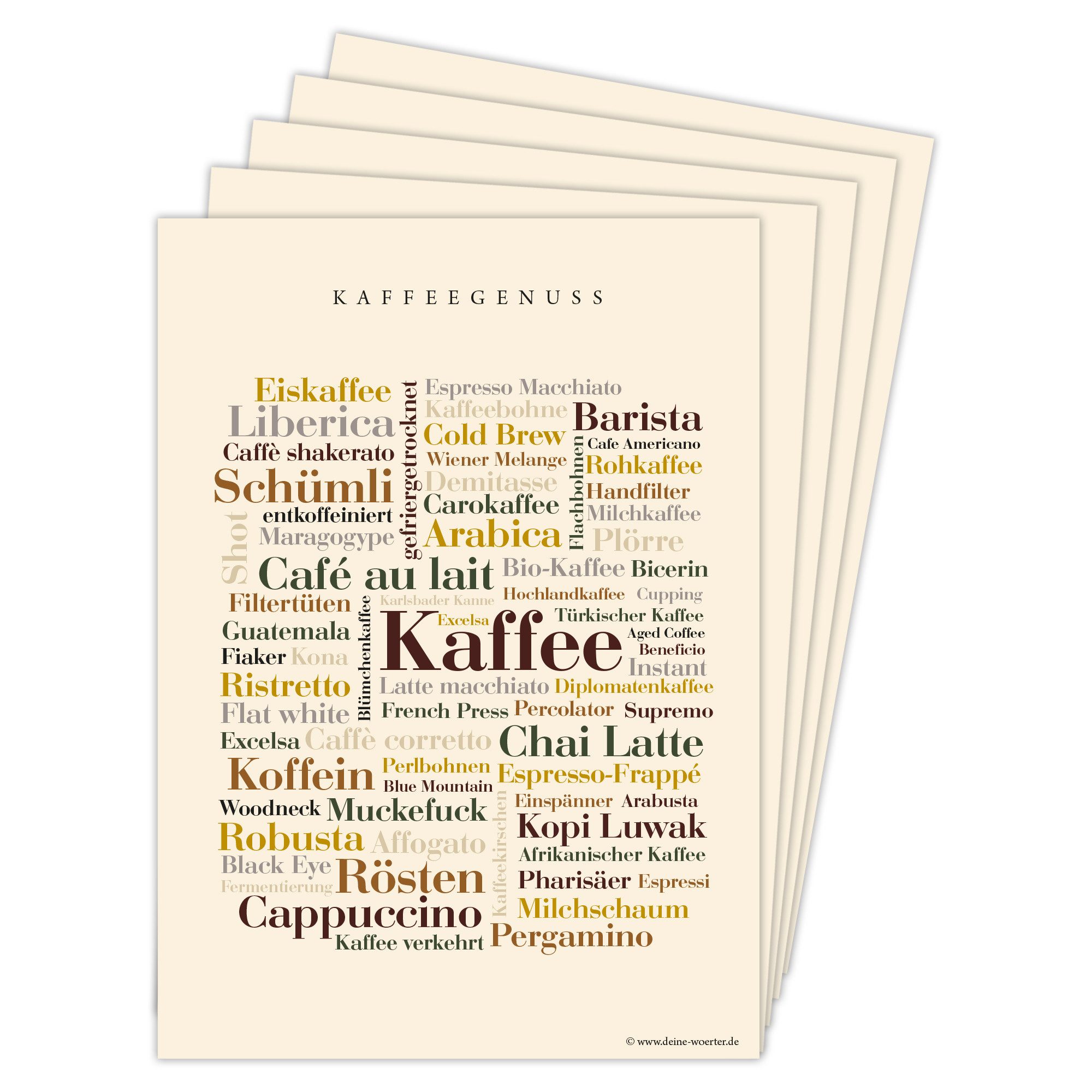 Deine Wörter Grußkarten Kaffee Wörter Postkartenset, 5 Karten, DIN A6