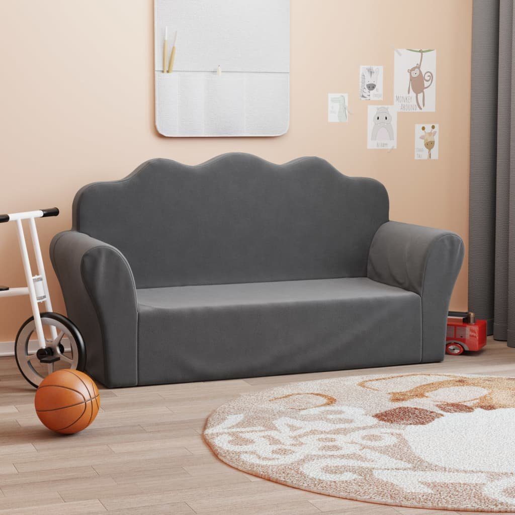 Plüsch Weich furnicato Kindersofa Anthrazit 2-Sitzer