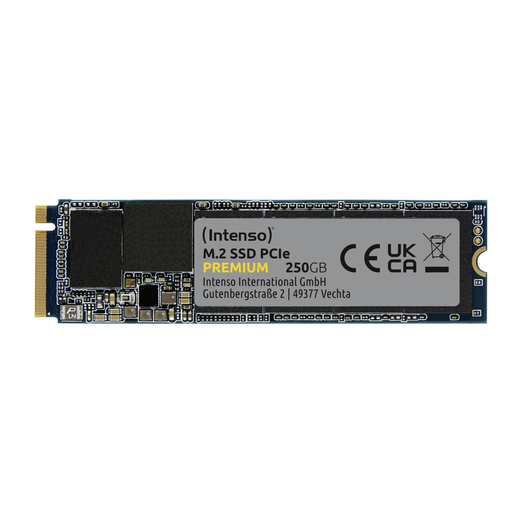 Intenso M.2 SSD PCIe Premium SSD-Festplatte (250 GB) M.2" 2100 MB/S Lesegeschwindigkeit, 1100 MB/S Schreibgeschwindigkeit