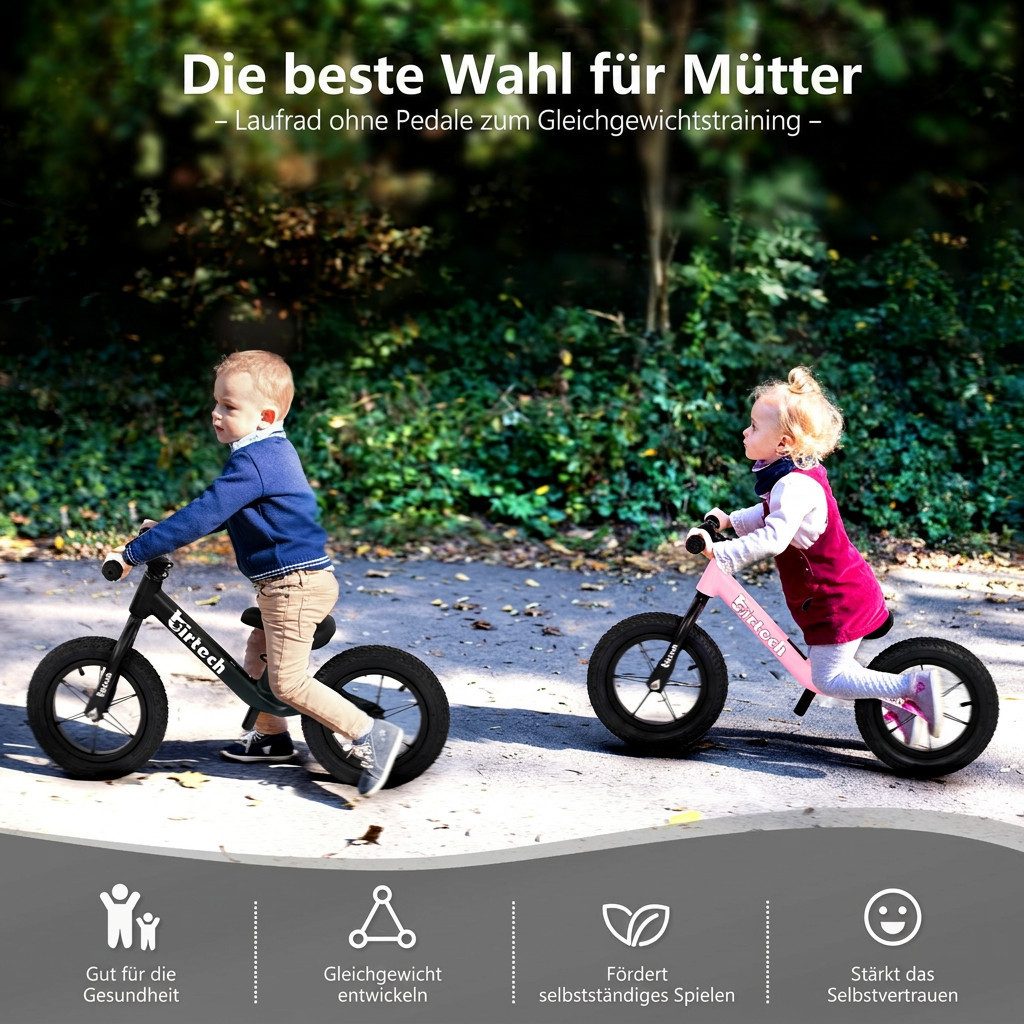 H.yeed Laufrad für Kinder im Alter von 2 bis 6 Jahren, ohne Pedale, 12 Zoll, mit verstellbarem Sitz, Nylon Kinder Laufrad mit Luftreifen