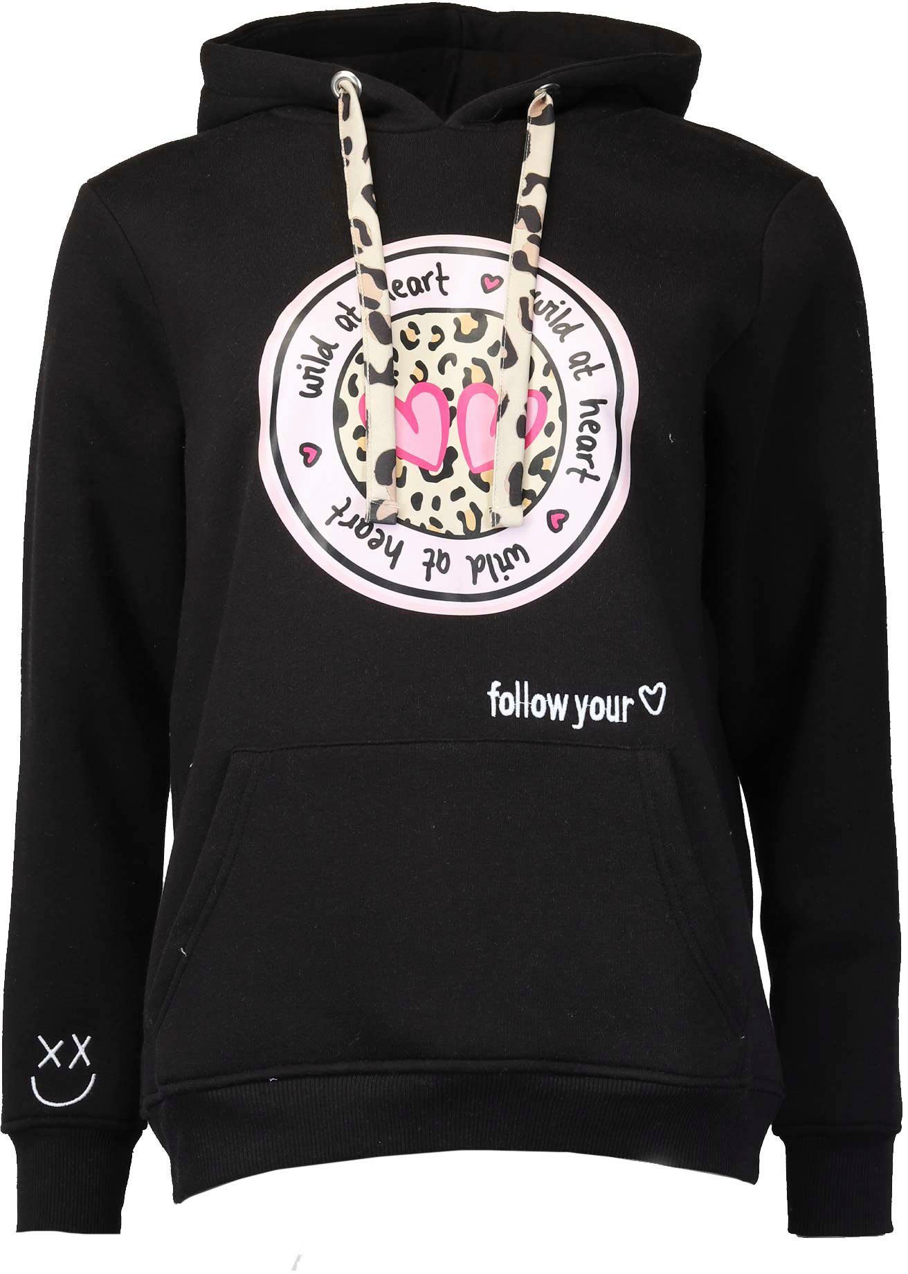 Zwillingsherz Hoodie Kapuze, Langarm, Kängurutasche, Leo-Details, modisch günstig online kaufen