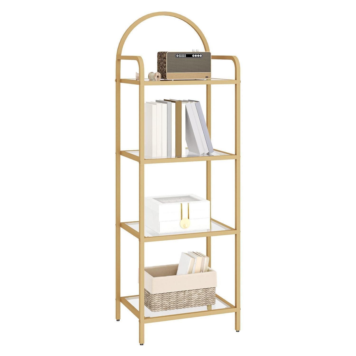 LuxusKollektion Leiterregal Regal 4 Ablagen Glas Stahl Gold 30x40x122cm, 1-tlg.