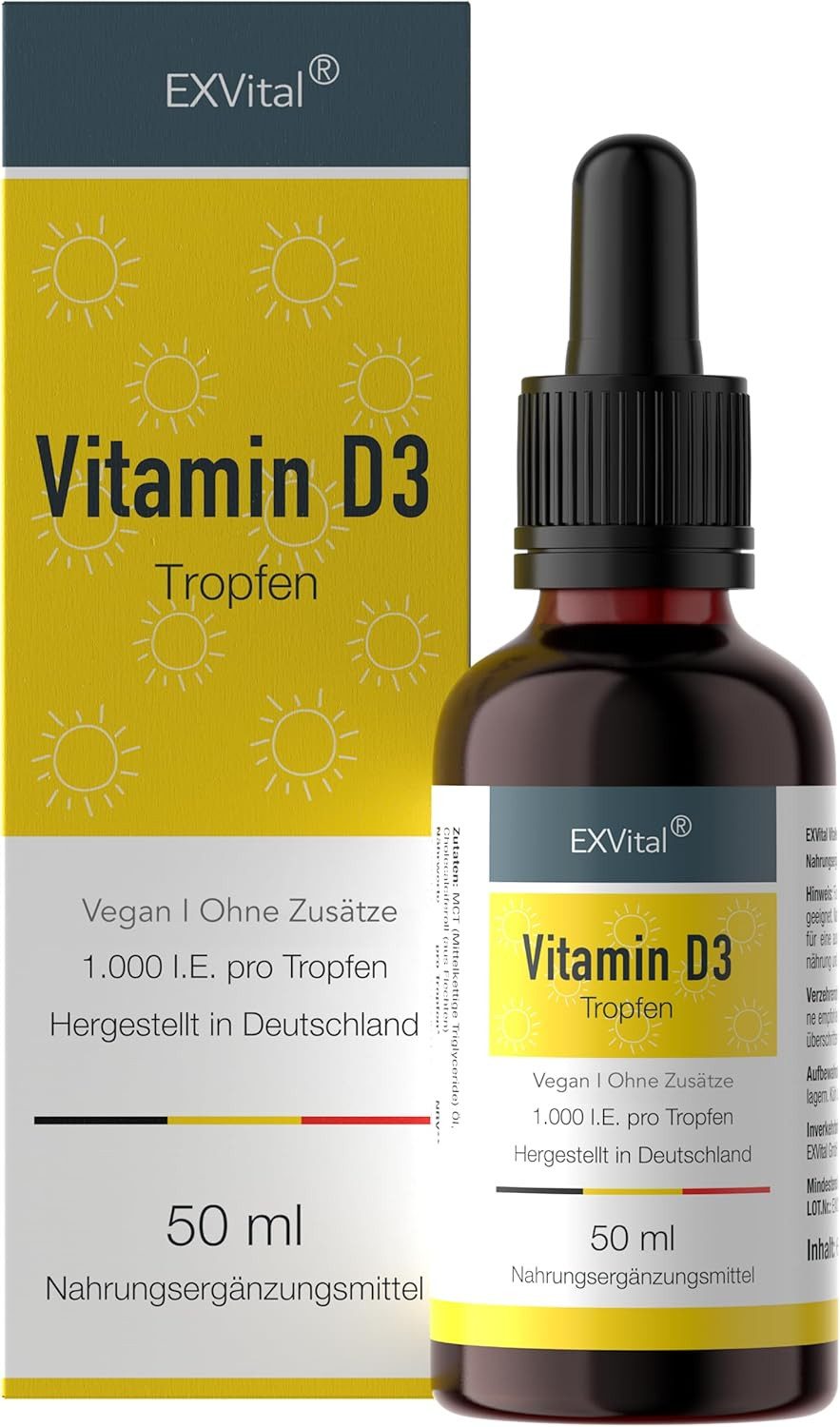 Vitamin D3 Tropfen – 25 μg - 1000 I.E. pro Tropfen, Laborgeprüft Tropfen, 50 ml