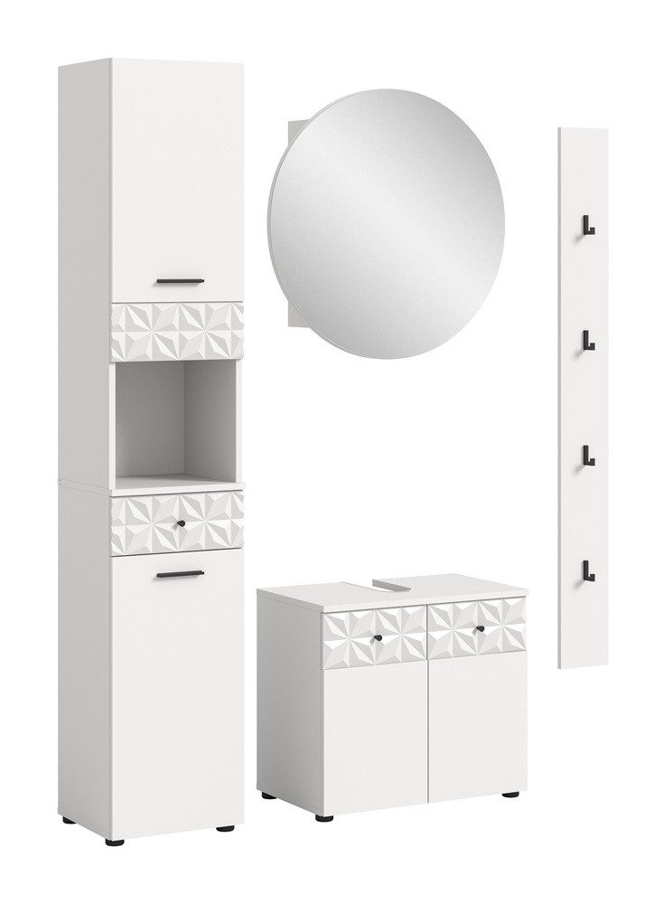 xonox.home Badmöbel-Set Badezimmer-Set Prisma, weiß / weiß Hochglanz, 4-teilig, optional, (4-St), Badmöbel, Badkombination