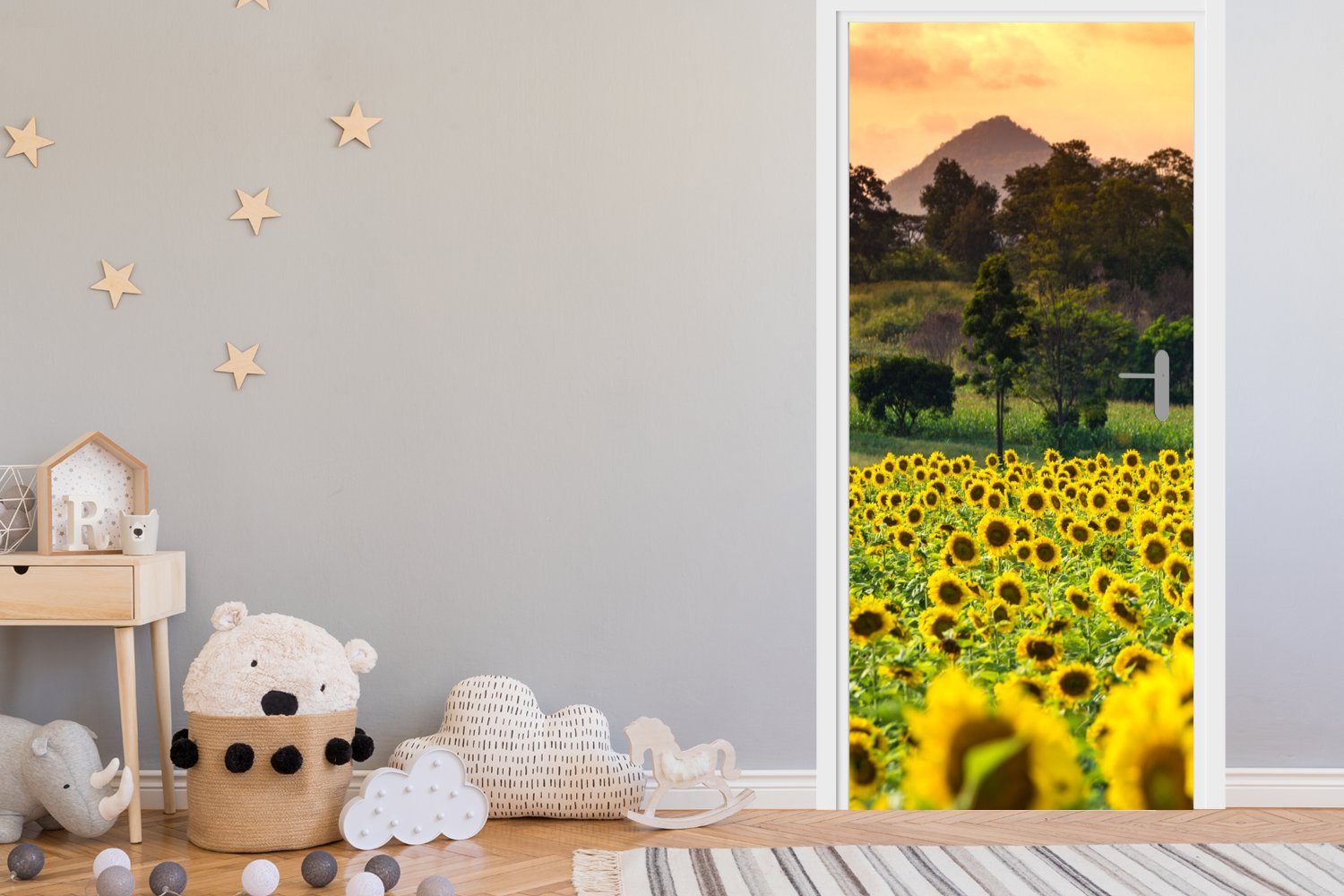 MuchoWow Türtapete Sonnenblume cm Tür, Berg, für - Fototapete - (1 75x205 St), bedruckt, Matt, Natur Türaufkleber