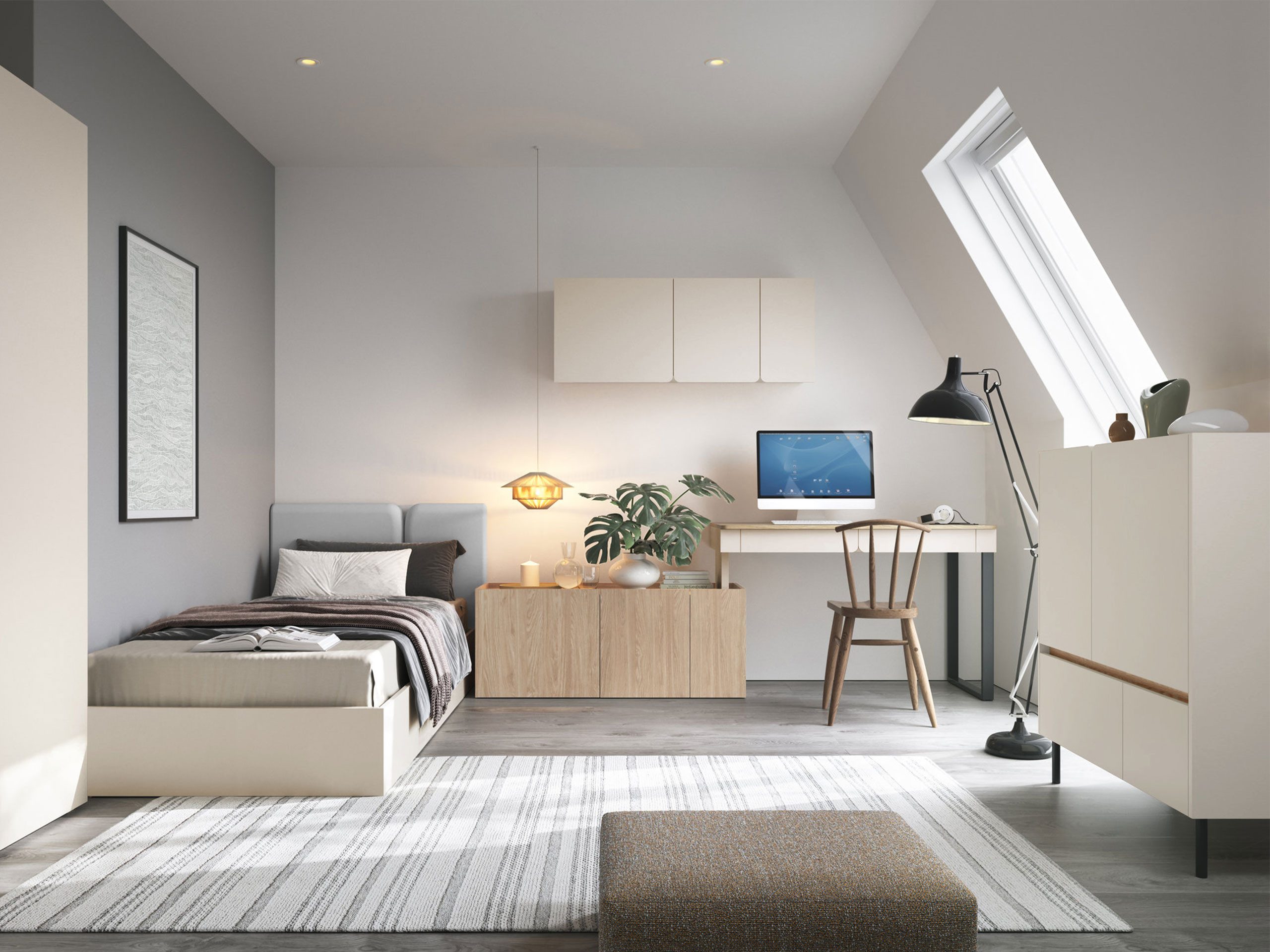 MIRJAN24 Jugendzimmer-Set Luca II, (4er-Set, Kommode, Schreibtisch, Wandregal, Jugendbett), Leistenlattenrost, Metallfüße, 90x200 cm