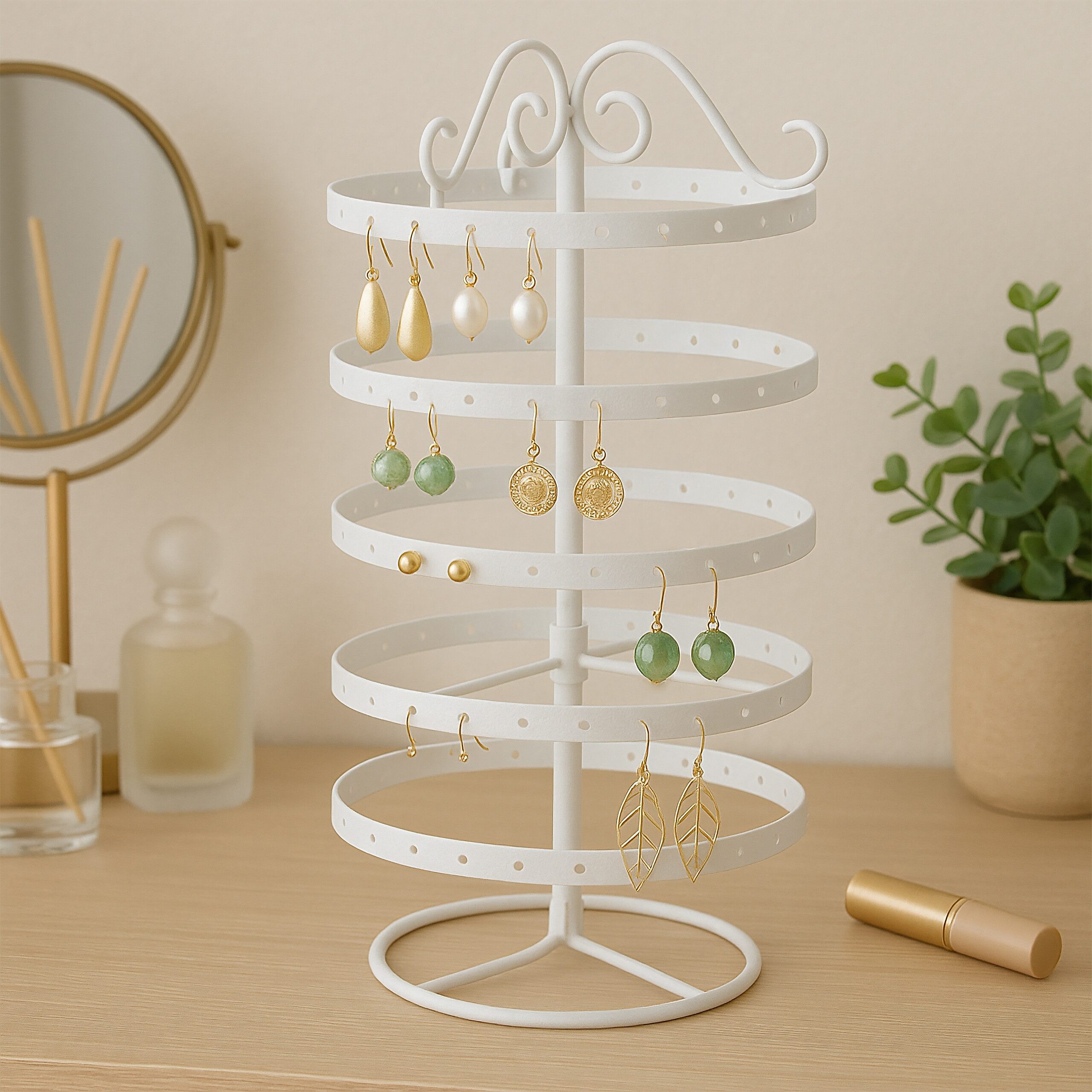 relaxdays Schmuck Etagere Runder Ohrringhalter mit 168 Löchern, weiß günstig online kaufen