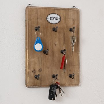 Moritz Schlüsselbrett 25x33cm Keys 8 Haken braun, Schlüsselkasten Vintage Schlüsselbox Schlüsselleiste Schlüsselhaken