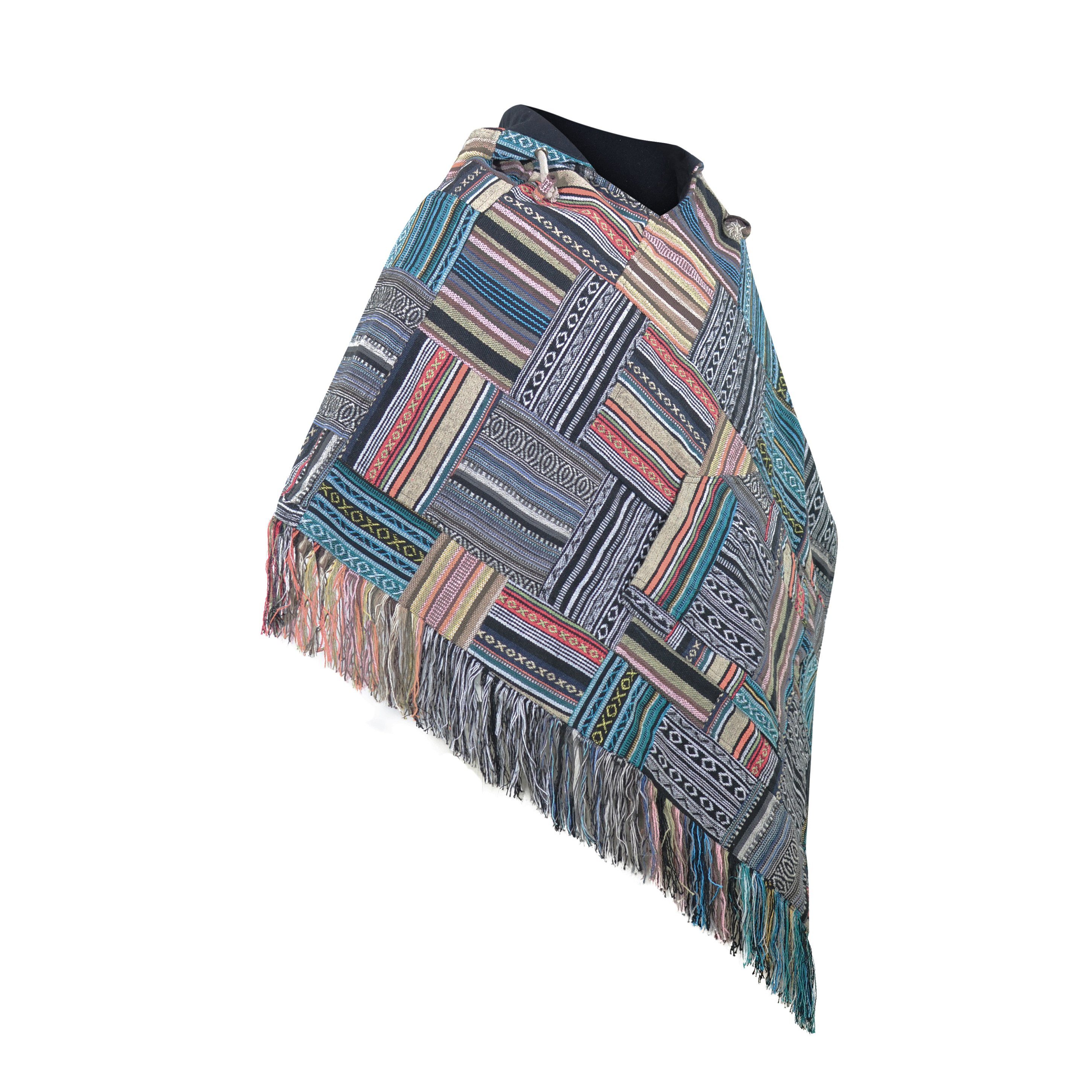 virblatt Poncho Poncho Herren, Baumwolle, Poncho Winter Mexiko Herren Poncho mit Kapuze, Unisex, zum Wenden, gesticketes Mandala