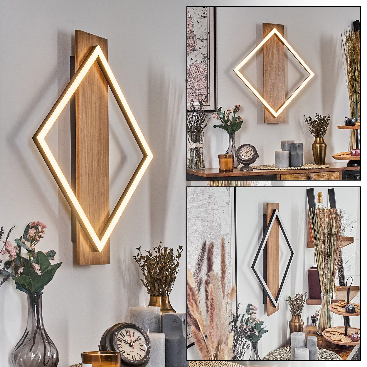 hofstein Wandleuchte Wandlampe aus Metall/Kunststoff in Holzoptik/Schwarz/W günstig online kaufen