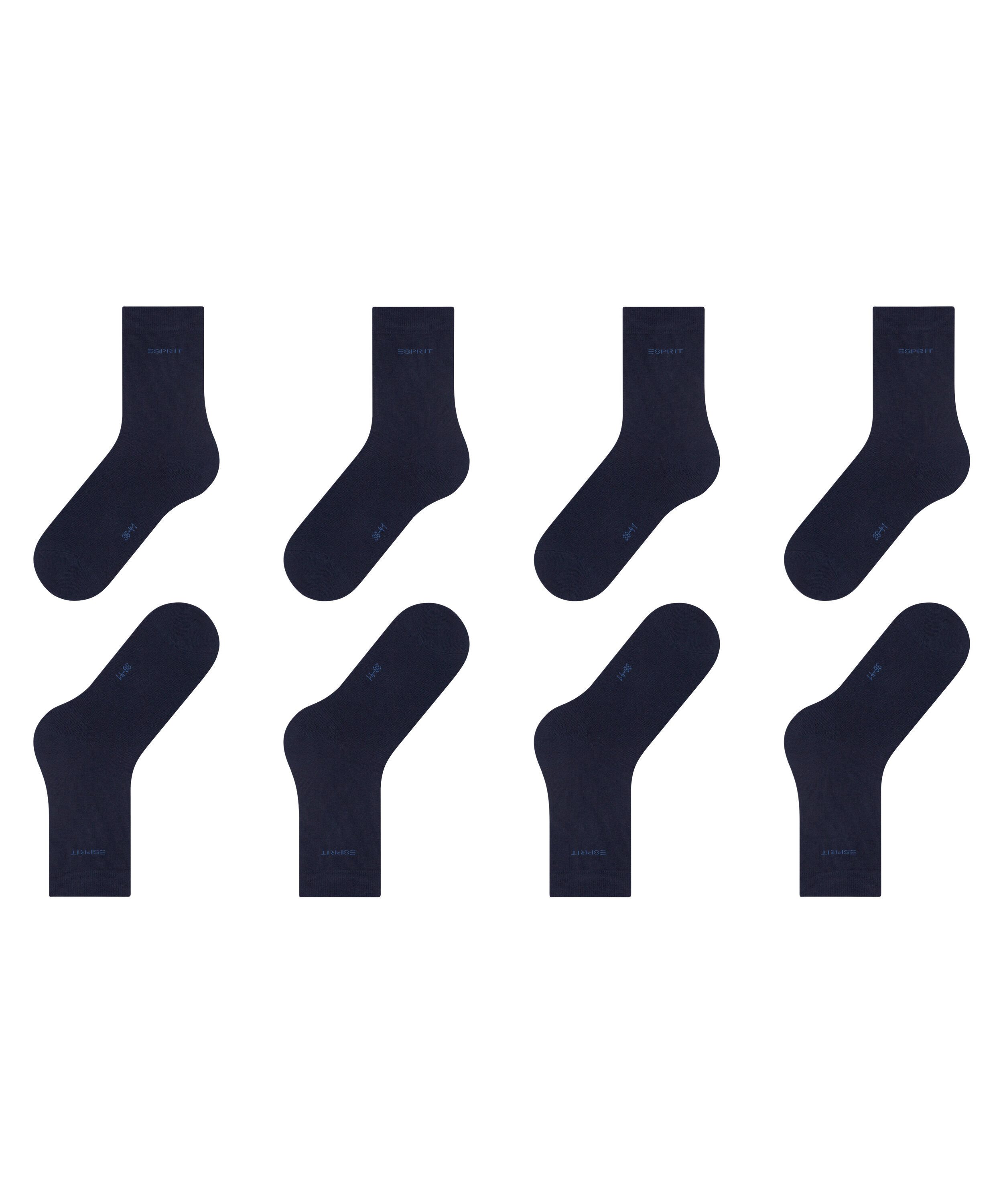Esprit Socken Solid (4 Paar) Einheitsgröße 36-41, geripptes Bündchen, unifarben, Basic Vorteilspack
