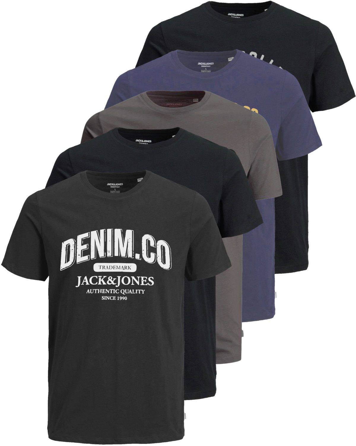 Jack & Jones Print-Shirt Bedrucktes T-Shirt aus Baumwolle (5er-Pack)