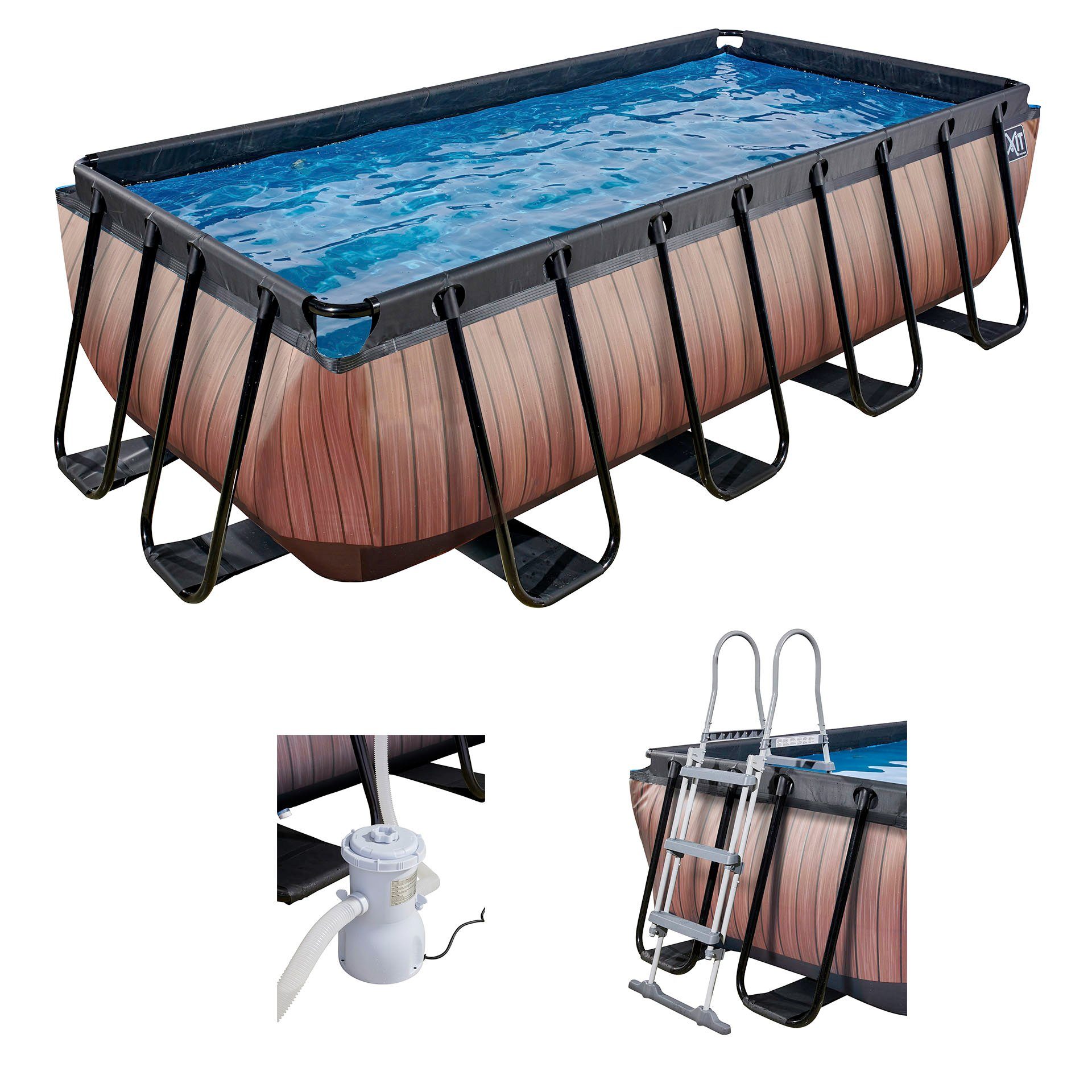 EXIT Framepool (Set, 3-tlg), BxLxH: 200x400x100 cm, mit Filterpumpe und Sicherheitsleiter