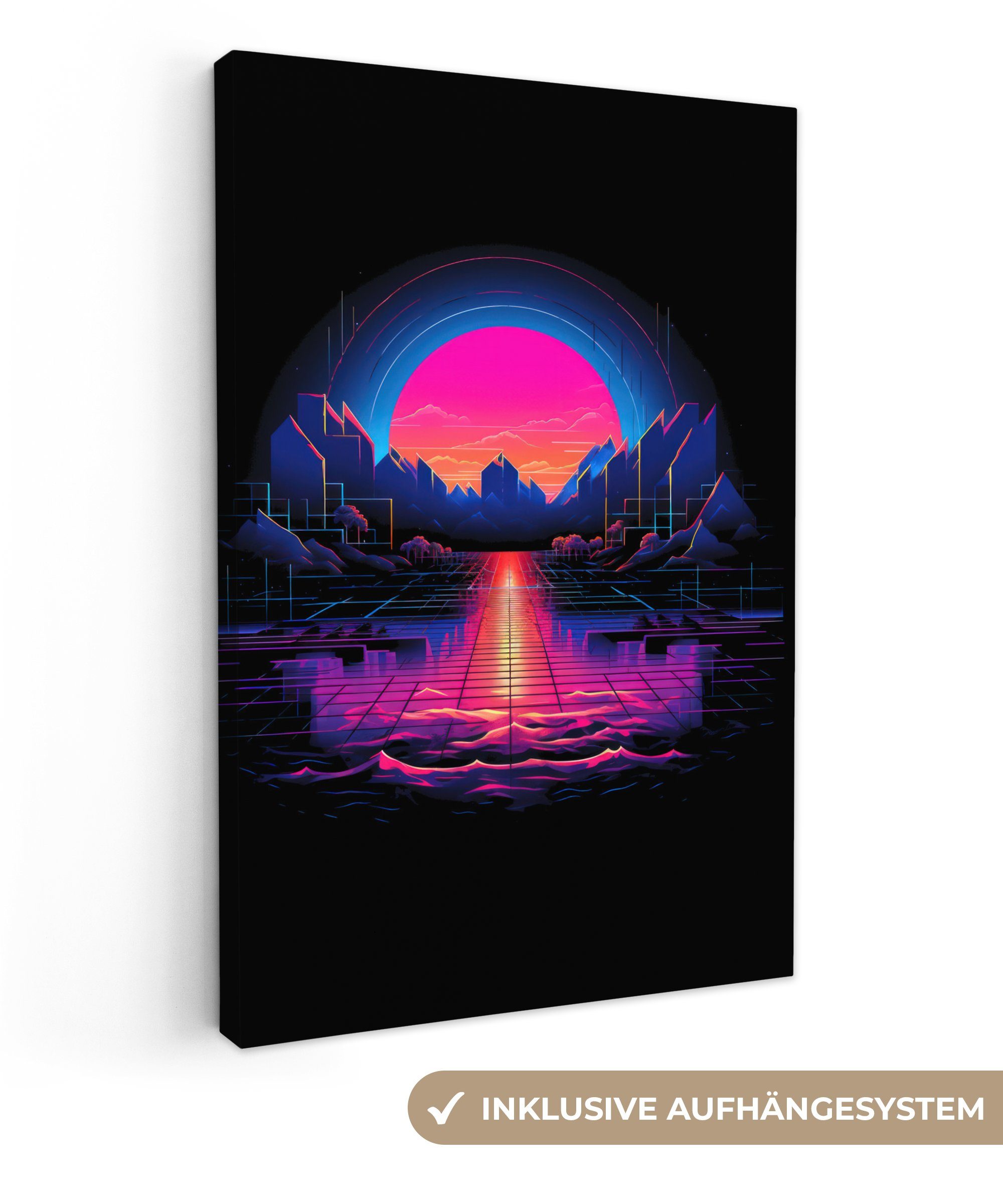 Leinwandbild Retro - Neon - Wolken - Schwarz