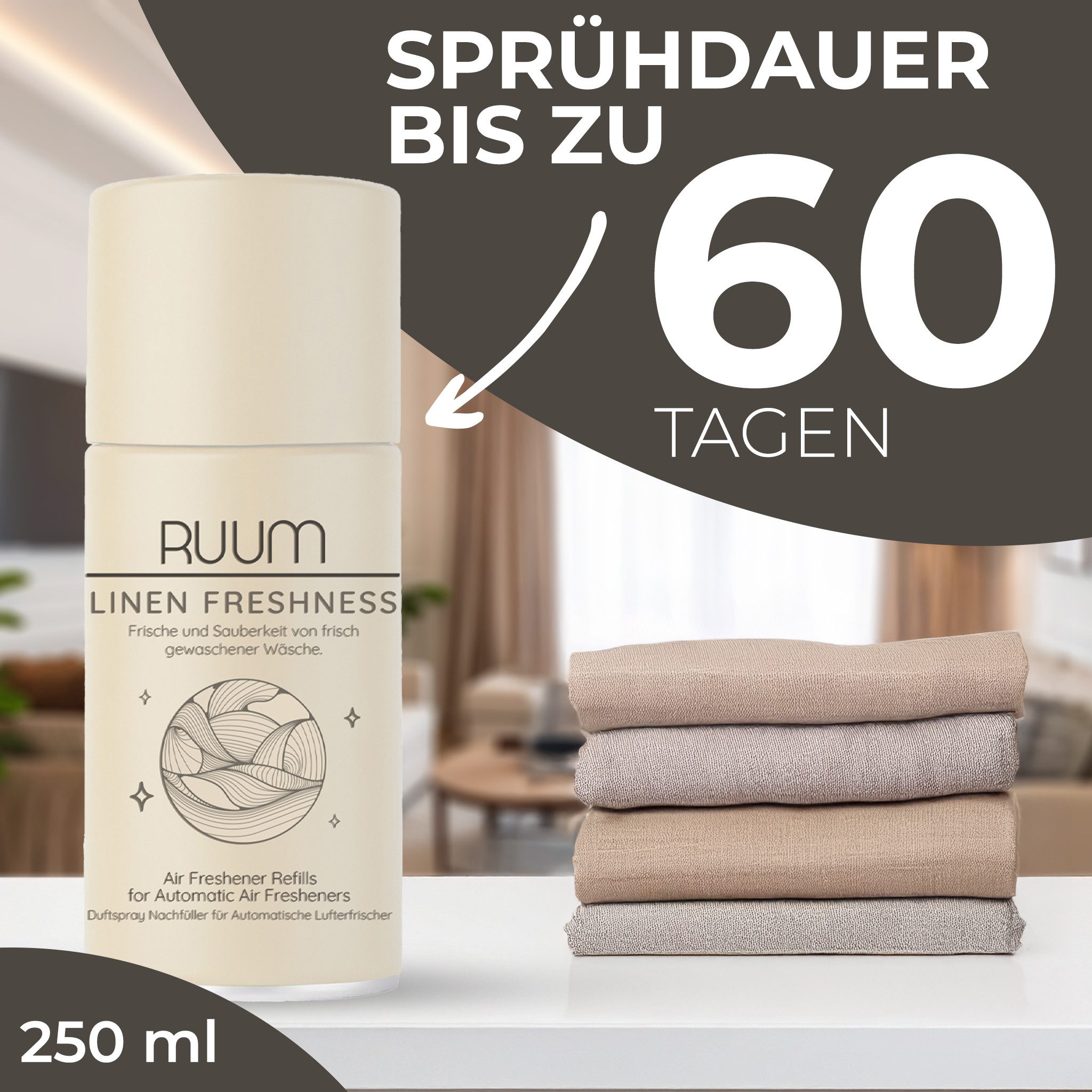 RUUM Raumduft-Nachfüllflasche Ruum Lufterfrischer Duftspray Nachfüller 250ml Palo Santo 4er Pack (4-St., 250ml (4er Pack)