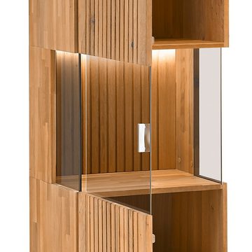 Lomadox Wohnzimmer-Set LUCERA-52, (Mega-Spar-Set, 5-St., 5-tlg), weiß Eiche massiv inkl. Couchtisch Sideboard LED Beleuchtung