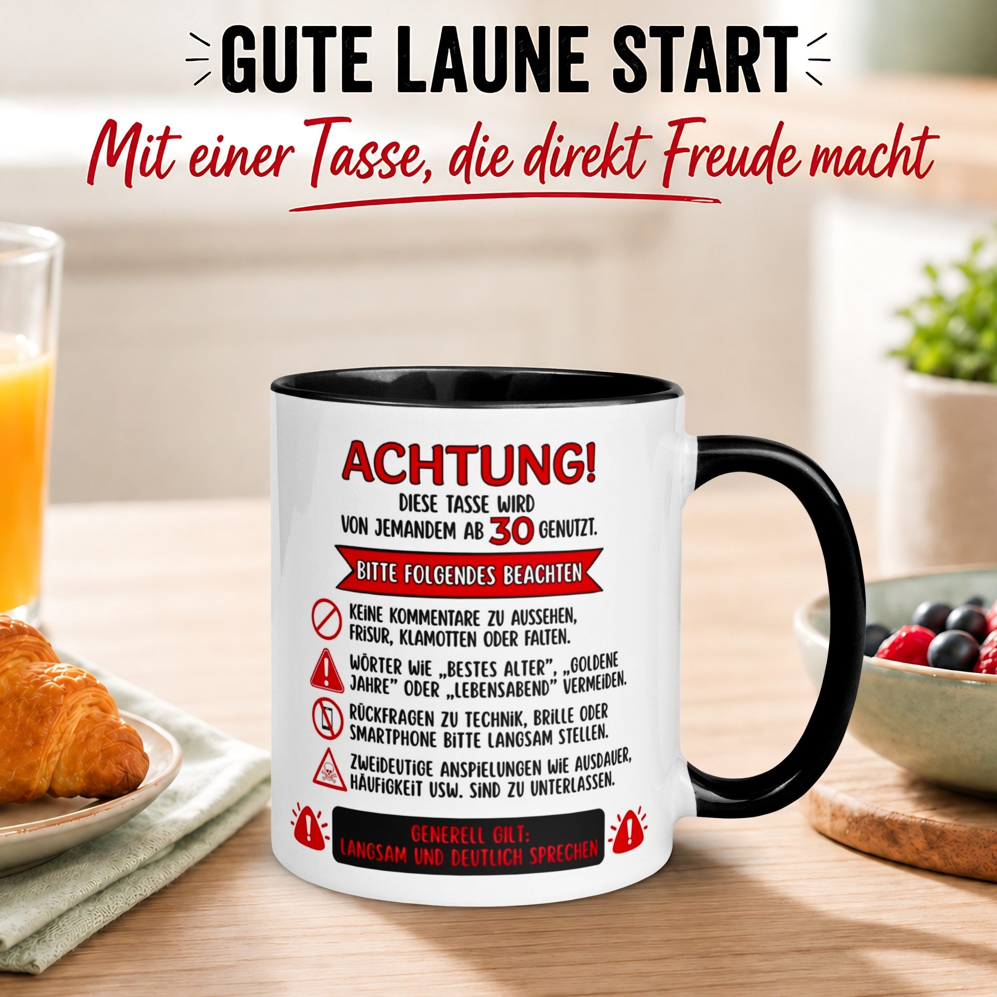 Momentals Tasse 30 Geburtstag Mann Frau – ACHTUNG – Geburtstagsgeschenk Männer Frauen, Gratis Versand · Links-&Rechtshänder · Spülmaschinenfest