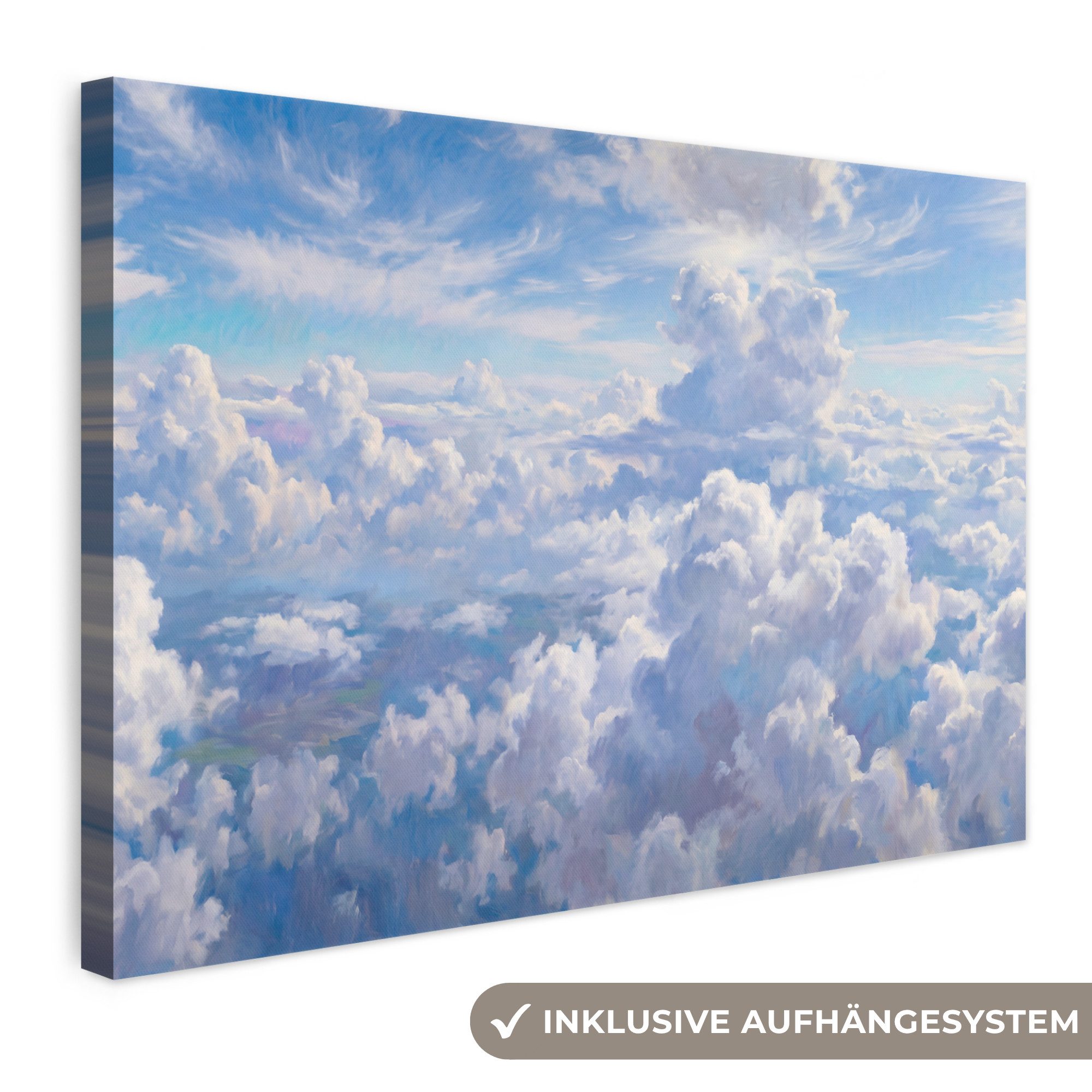 OneMillionCanvasses® Leinwandbild Wolken – Himmel – Natur – Abstrakt – Blau, Fotodruck (1 St), Leinwand Bilder Klein, Wand Dekoration Aesthetic 30x20 cm