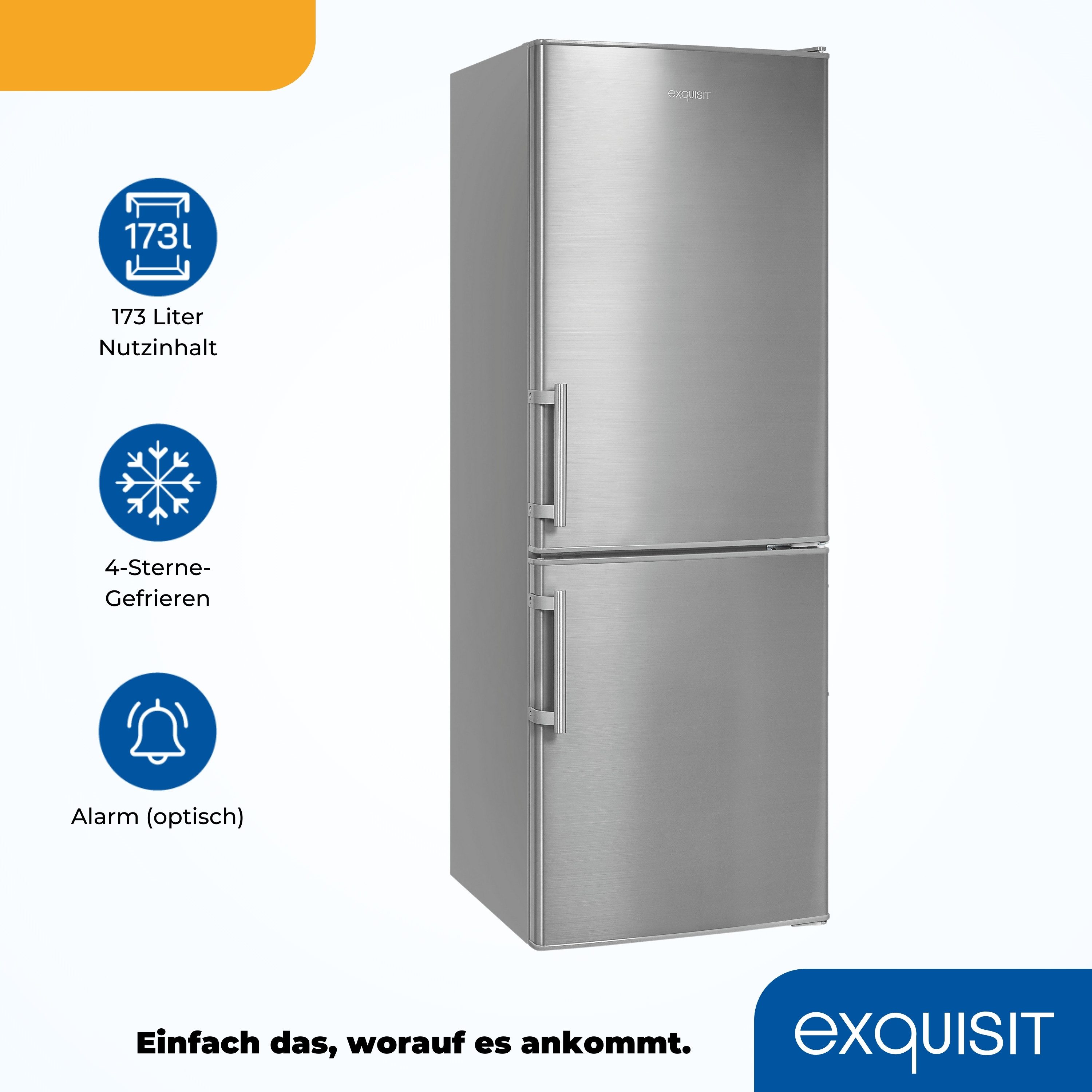 exquisit Kühl-/Gefrierkombination KGC233-60-HE-040D, 142,2 cm hoch, 50 cm breit, Energieeffizienzklasse D, 173 Liter Nutzinhalt, 4 Sterne Gefrieren – Bild 5 von 5