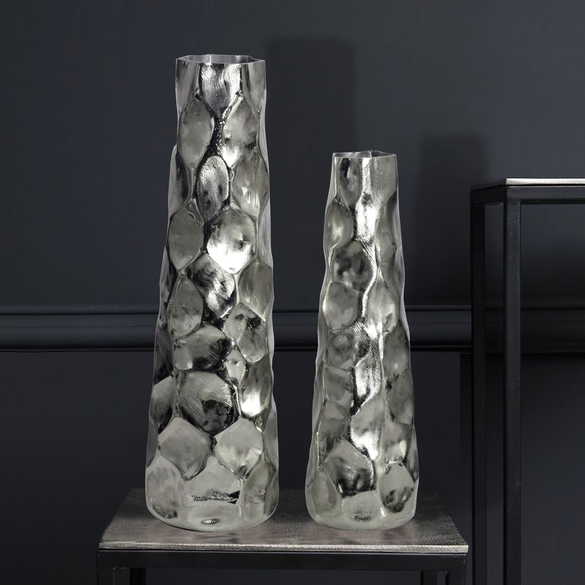 FINEBUY Dekovase FB65106 Vase 2er Set Blumenvase Aluminium Tischvase Hammer günstig online kaufen