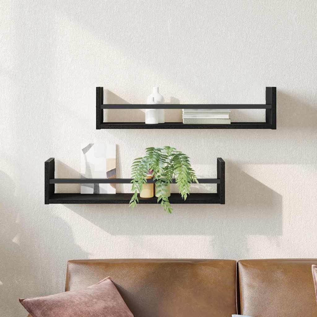 vidaXL Regal Wandregal 2 stk. Schwarz Eichen-Optik 60 x 16 x 14 cm, 2-tlg. – Bild 2 von 5