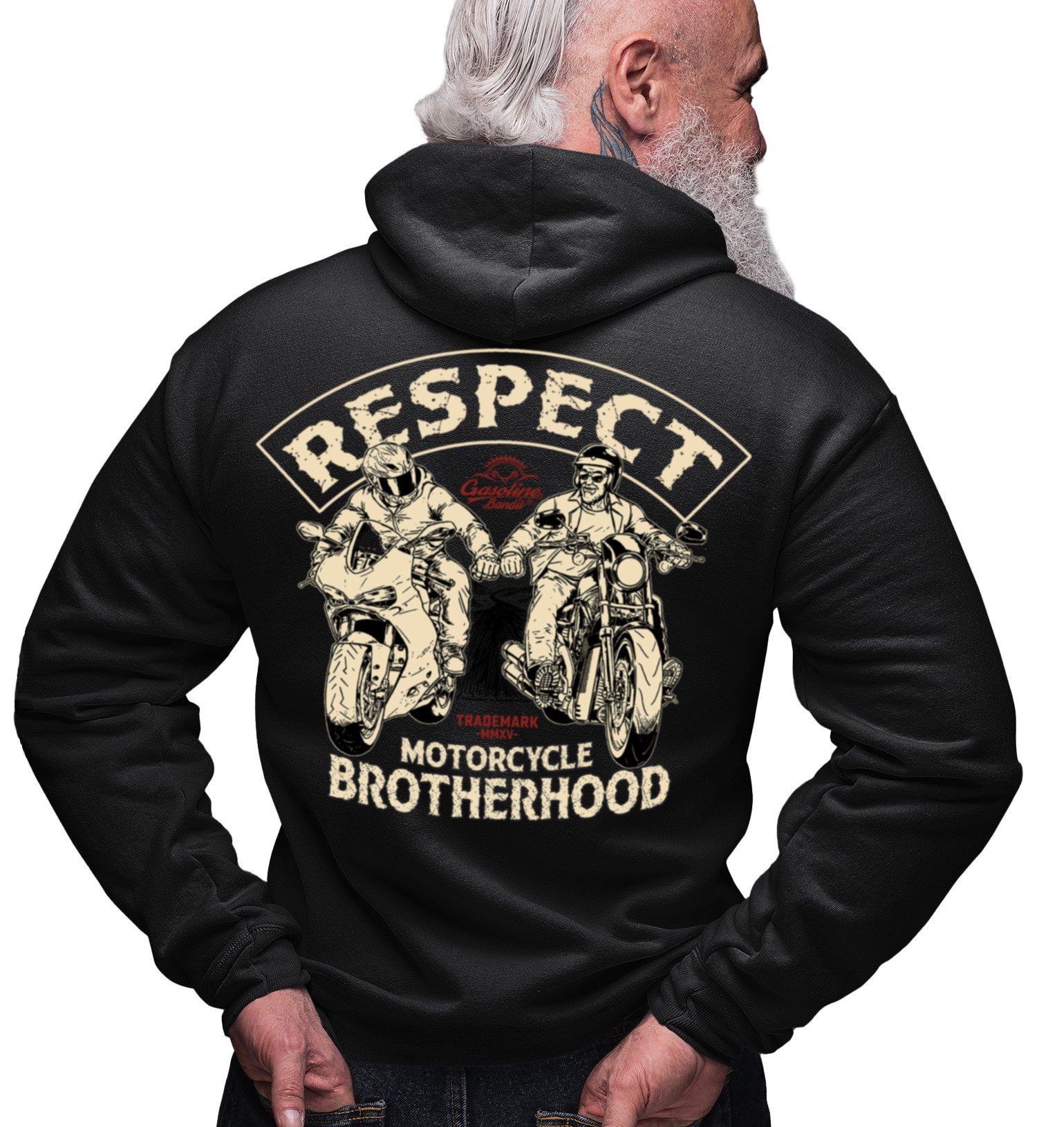GASOLINE BANDIT® Kapuzensweatjacke für Biker, Motorrad und Oldtimer Fans: Motorcycle Brotherhood