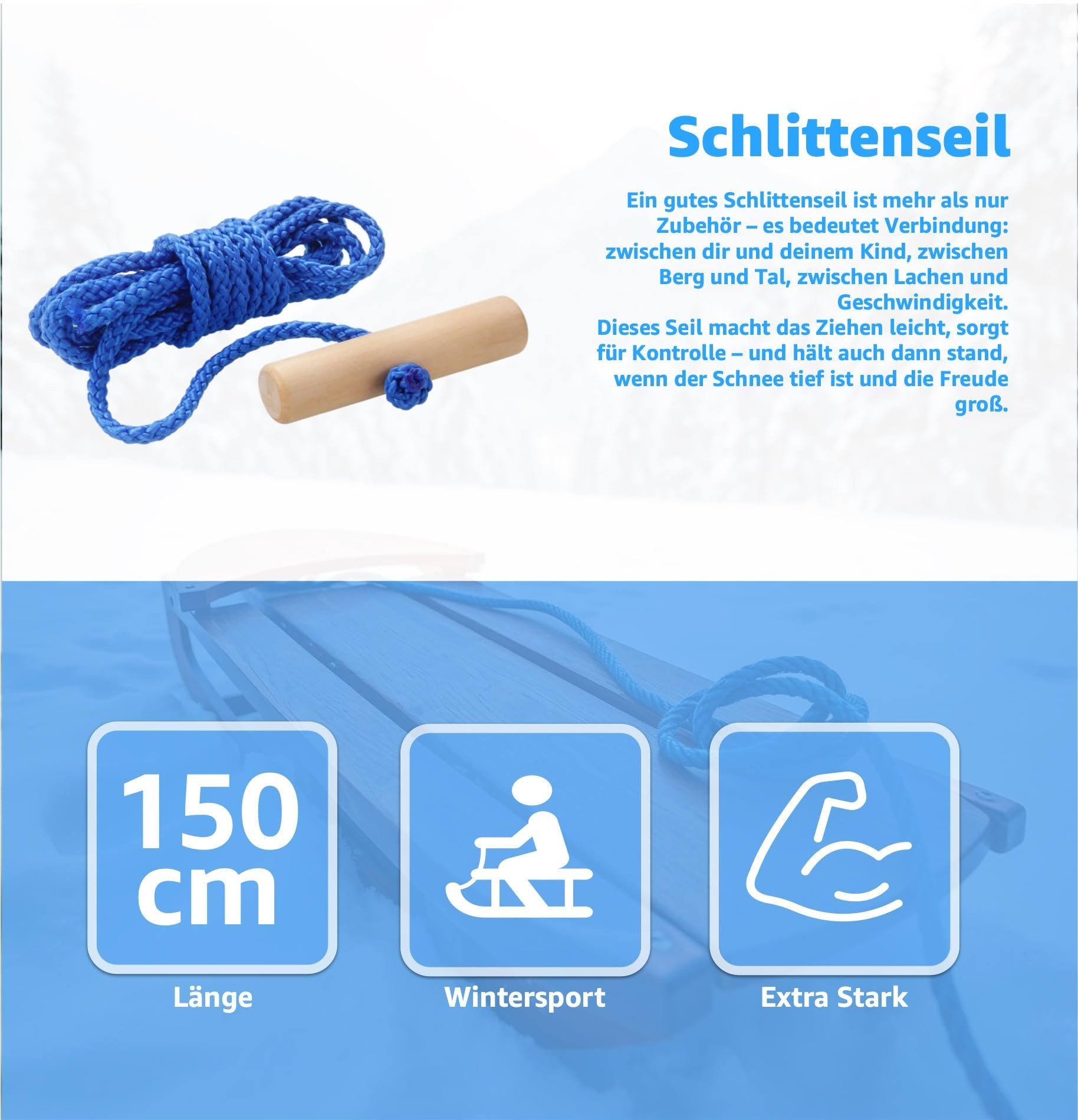 MerryXmas 150 cm Schlittenseil - Zugseil - 150 cm - mit Schlaufe Schlittens günstig online kaufen