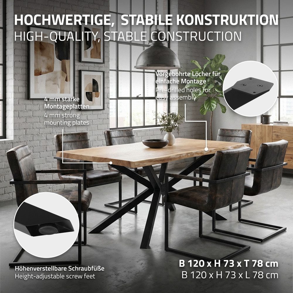 ML-DESIGN Tischbein Tischbeine Metall Schwarz Tischgestell Spider Outdoor wetterfest, Tischfüße X-Form Tischkufen Stahl Untergestell Möbelfüße 120x78x72 cm
