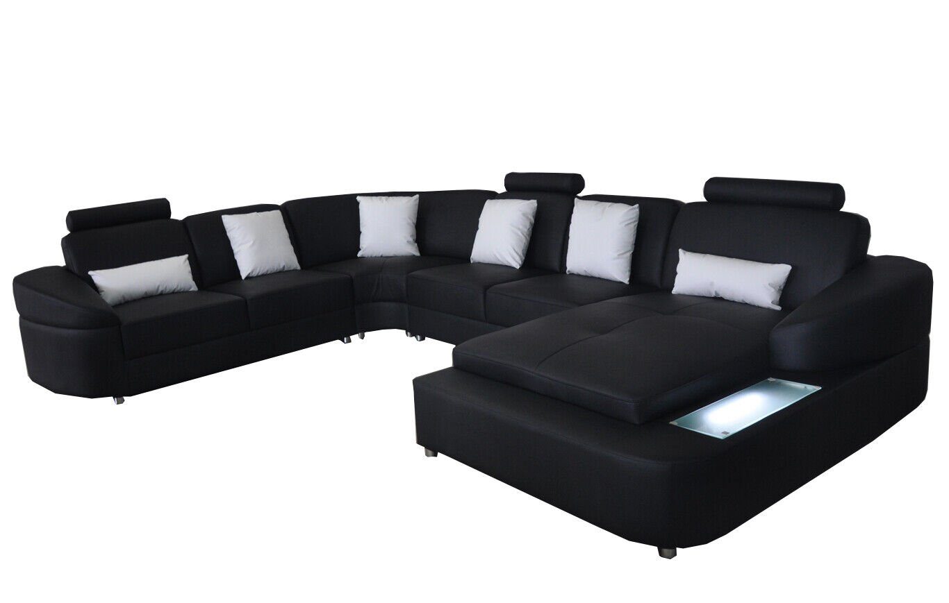 JVmoebel Ecksofa Leder Sofa USB Couch Wohnlandschaft Eck Garnitur Modern Sofas U-Form Schwarz