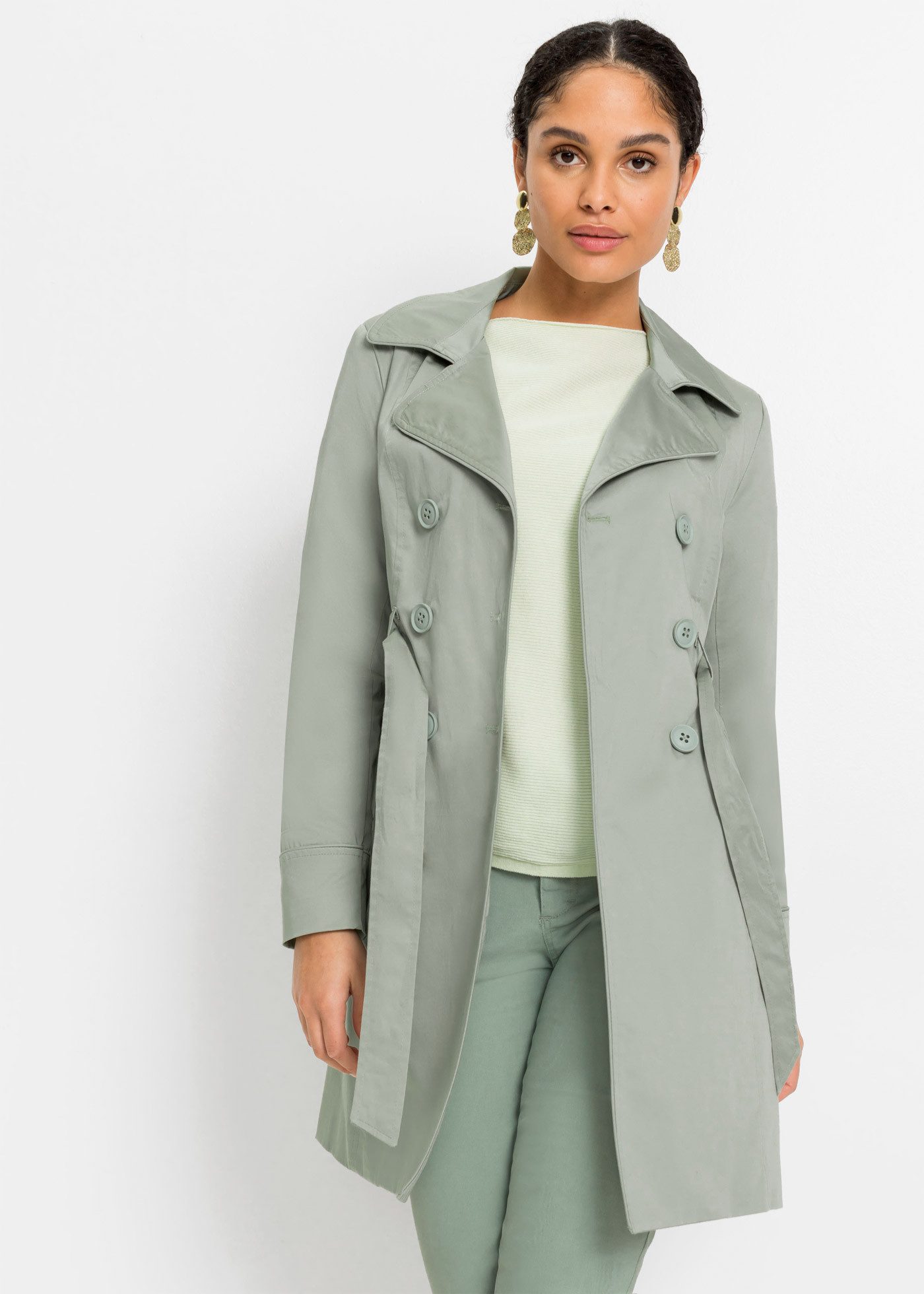bonprix Trenchcoat mit abnehmbarem Bindegürtel, 2-Reiher