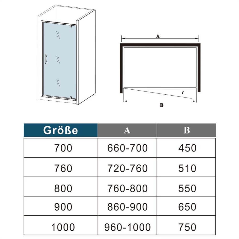 duschspa Dusch-Drehtür 70-100cm Nischentür Drehtür Glastür Duschabtrennung Duschtür Glas, Einscheibensicherheitsglas, (Set) Klarglas – Bild 5 von 5