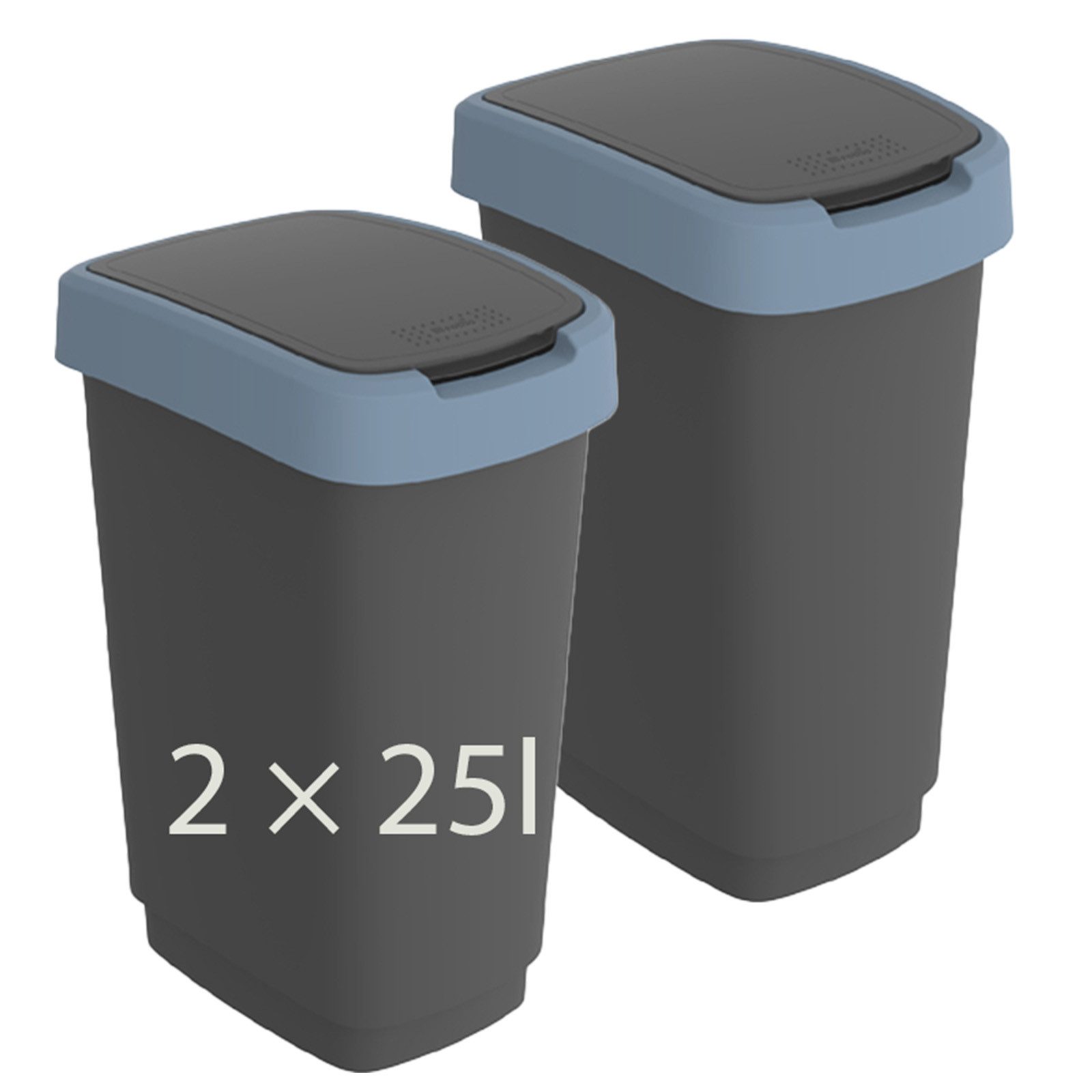 ROTHO Mülleimer TWIST 2er-Set Abfalleimer 25l - 2-in-1 Deckel - ideale Mülltrennung, ideal für Mülltrennung & Recycling