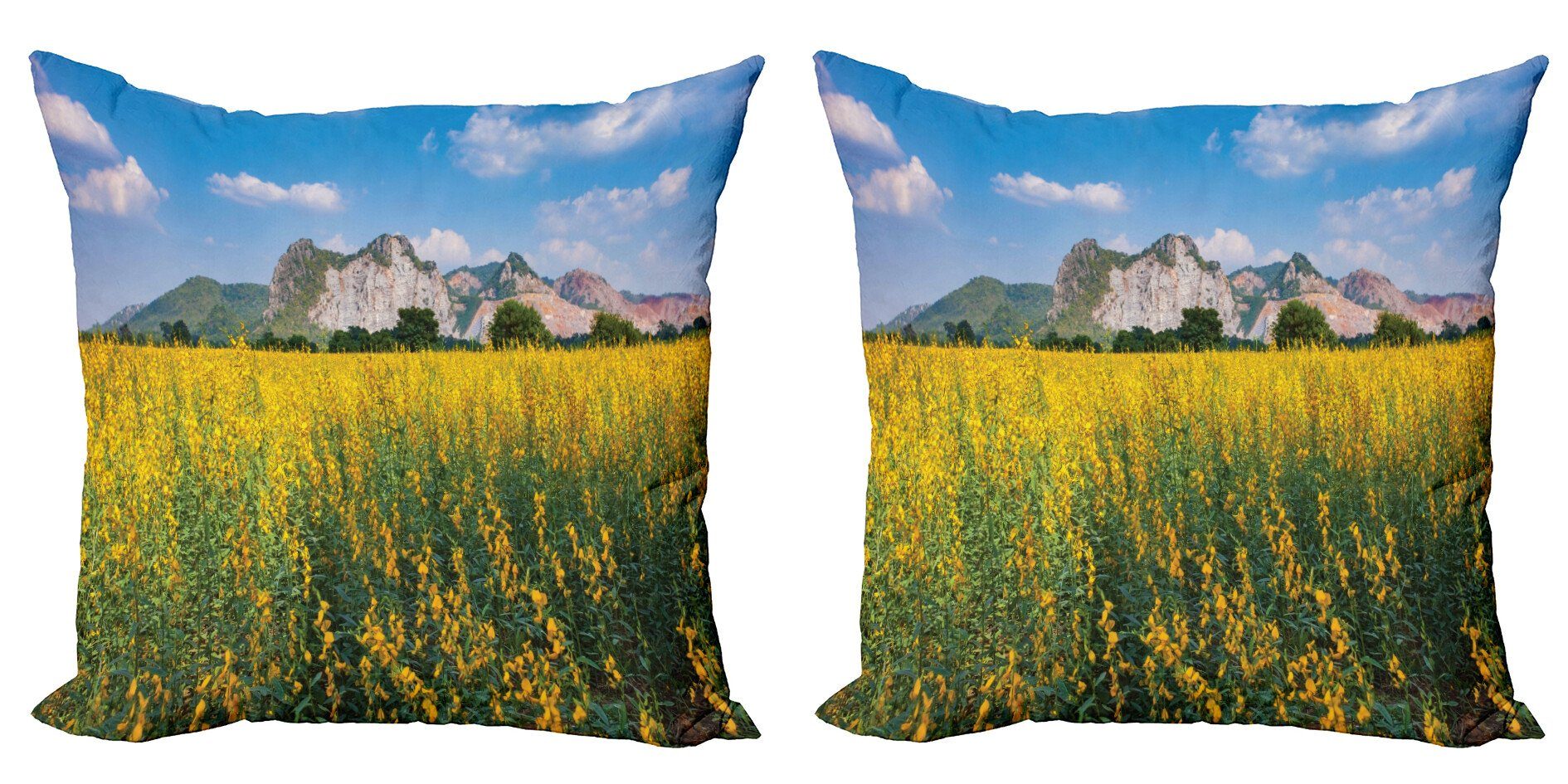 Kissenbezüge Modern Accent Doppelseitiger Digitaldruck, Abakuhaus (2 Stück), Kansas Sunhemp Blumen in einer Wiese