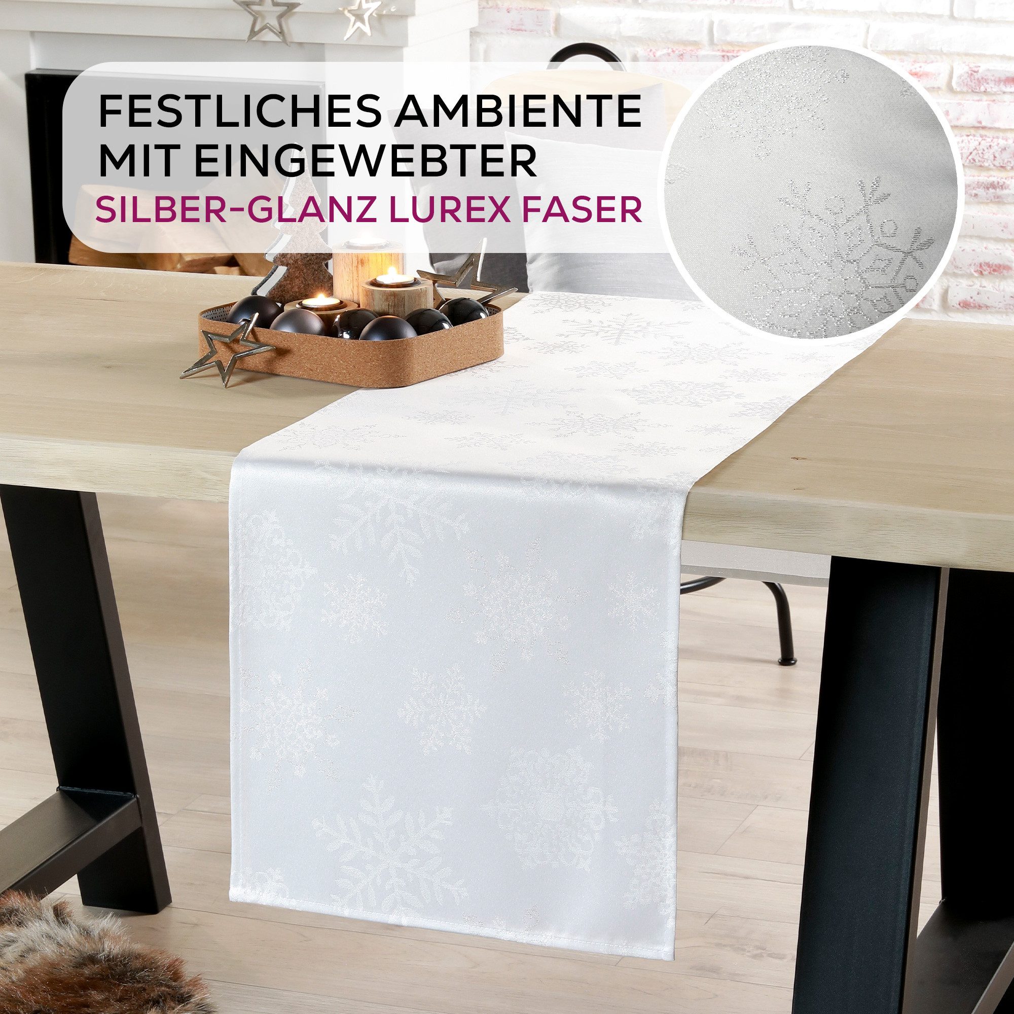 Beautex Tischdecke Lurex Tischdecke Weihnachten, Silber Gold glänzend, Weihnachtstisch (1-tlg) – Bild 5 von 5