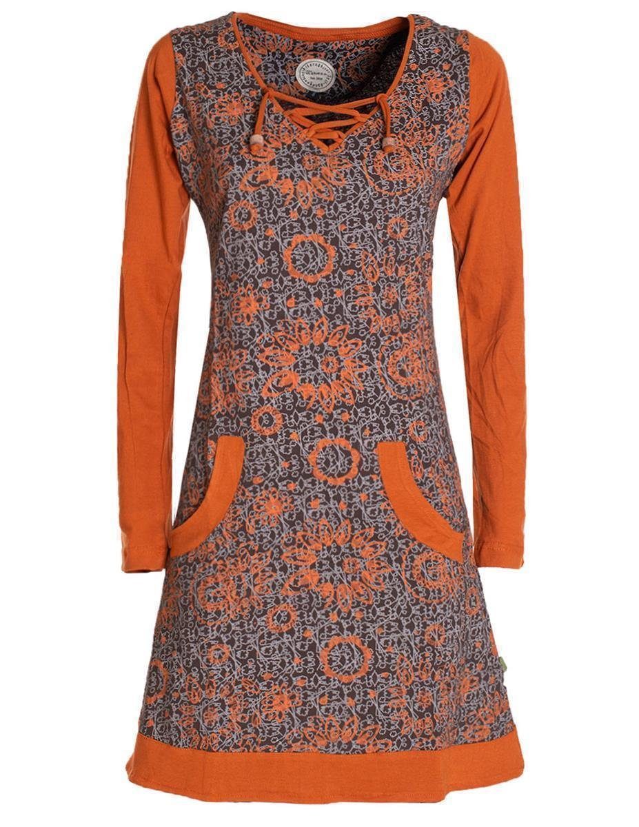 VISHES Jerseykleid Langarm Longshirt-Kleid Sweatkleid Shirt-Kleid Blumen Hippie, Elfen, Retro Style mehr