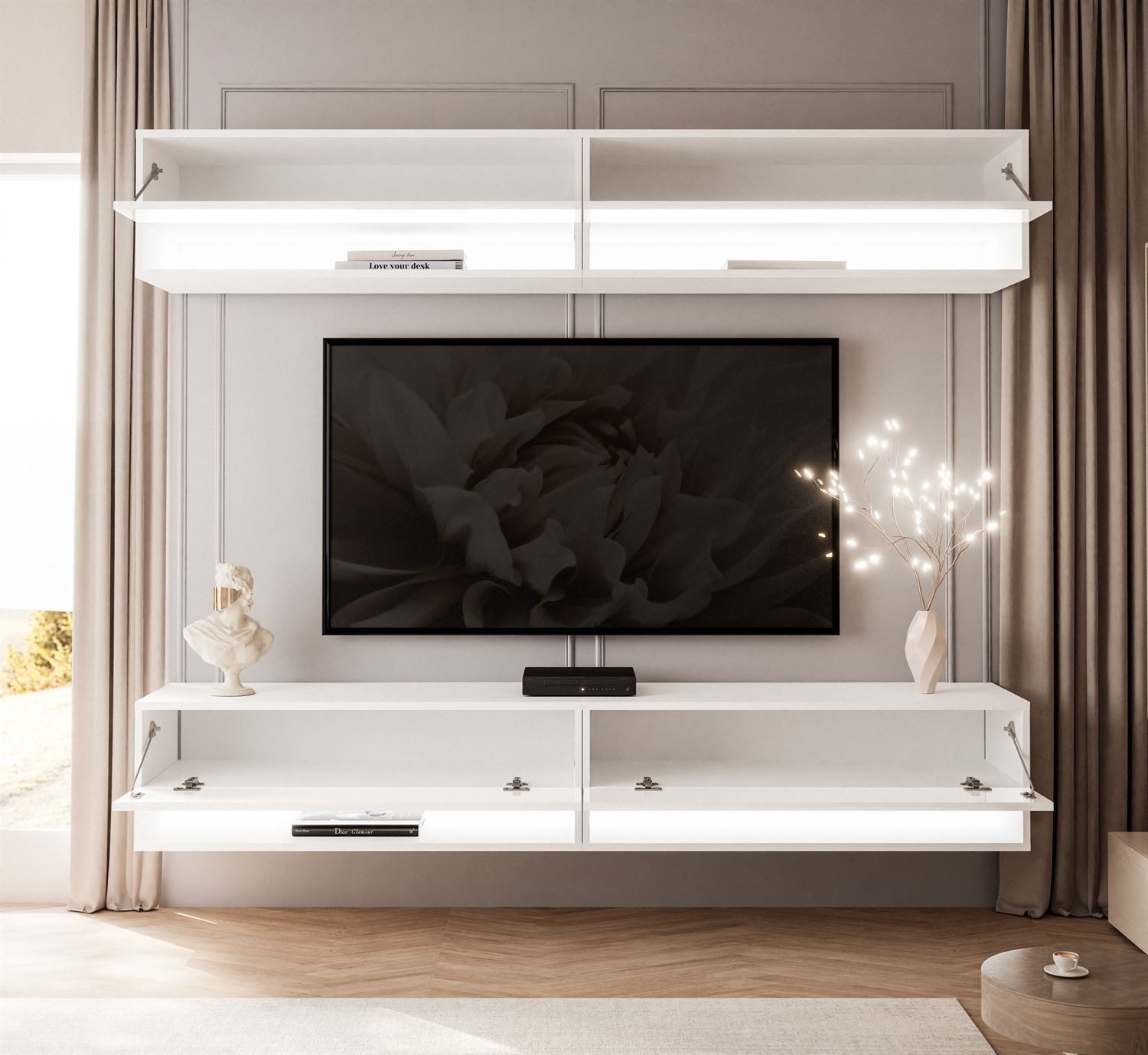 Lookway TV-Wand CALANTE Wohnwand mit LED-Beleuchtung, (Komplett-Set, 4x RTV Schrank)