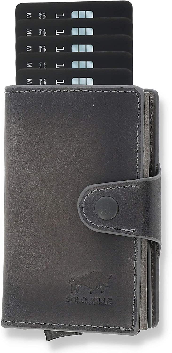 Solo Pelle Mini Geldbörse Slim Wallet Mondo ohne Münzfach [bis zu 13 Karten] [RFID-Schutz], echt Leder, Made in Europe, mit RFID Schutz