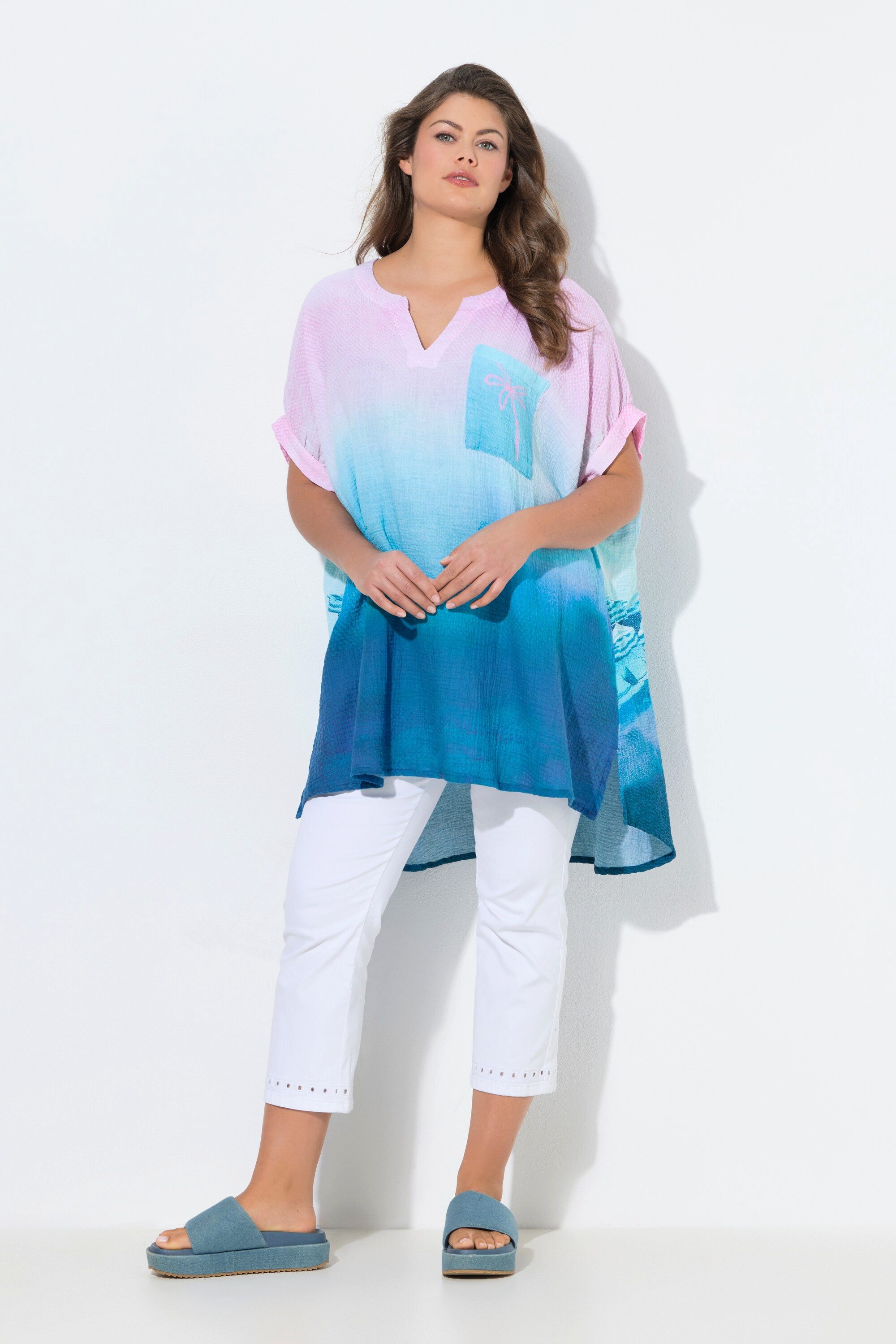 Laurasøn Tunika Musselin-Longbluse 1/2 Arm Tunika Ausschnitt