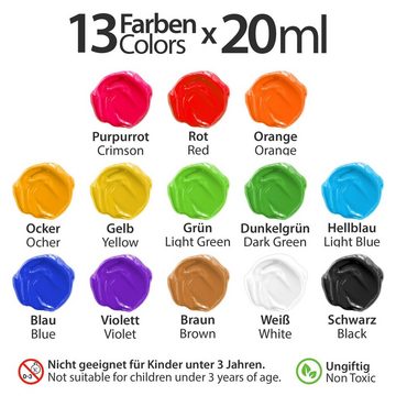 Tritart Bastelfarbe Kinder Bastelfarben Set 13x20ml - Waschbare Farben für Kinder, Bastelfarbe für Kinder 13x20ml - Abwaschbare Kinderfarben