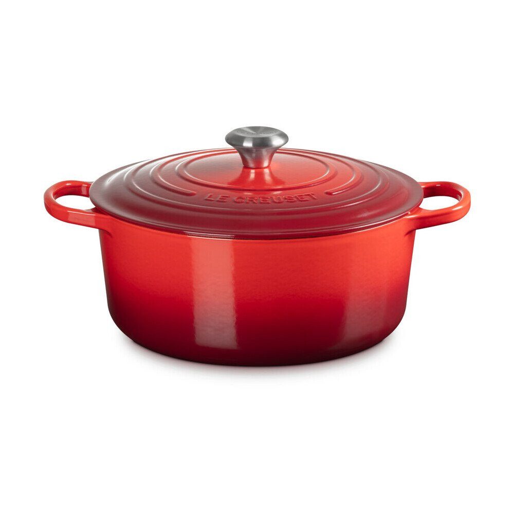 LE CREUSET Bräter Bräter mit Deckel 28 cm Signature kirschrot, Emailliertes Gusseisen, Schmortopf, Cocotte, Bratentopf, ca. 6-8 Personen, Ø28cm, Gusseisen