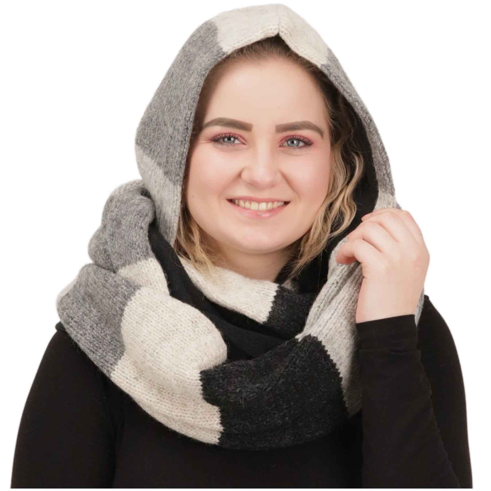 Strickmütze Damen Kapuzenschal Loop Schal Hoodie Schalmütze Poncho Wolle