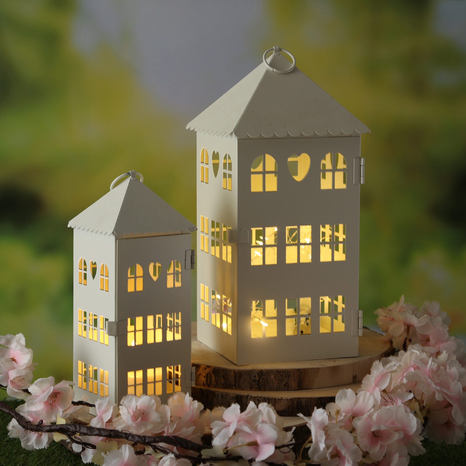 MARELIDA Laterne Windlicht in Haus Form mit Herzen Metallhaus Lichthäuser 2er Set weiß (2-St)