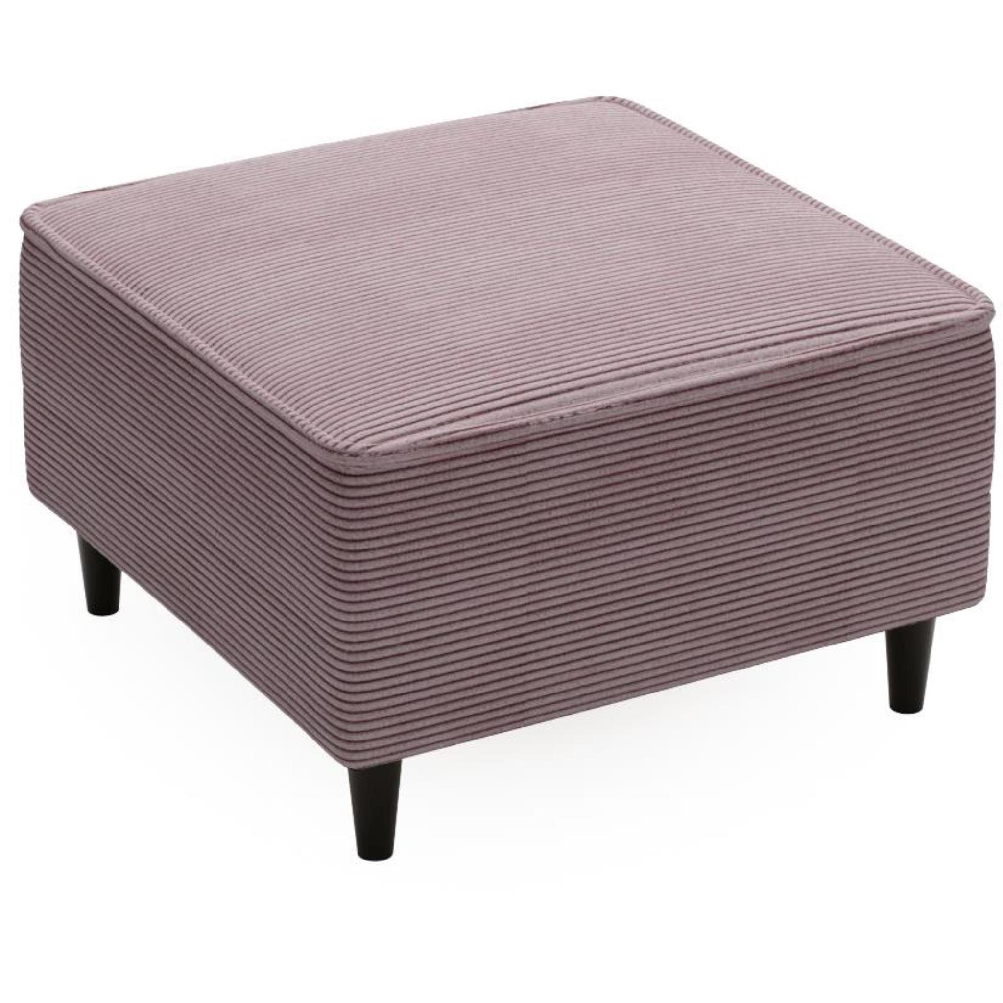 Beautysofa Hocker modern auf hohen Beinen Monte (75x75 Hocker asu Cordstoff, Rosa Fußhocker mit Holzbeine), mit Wellenunterfederung