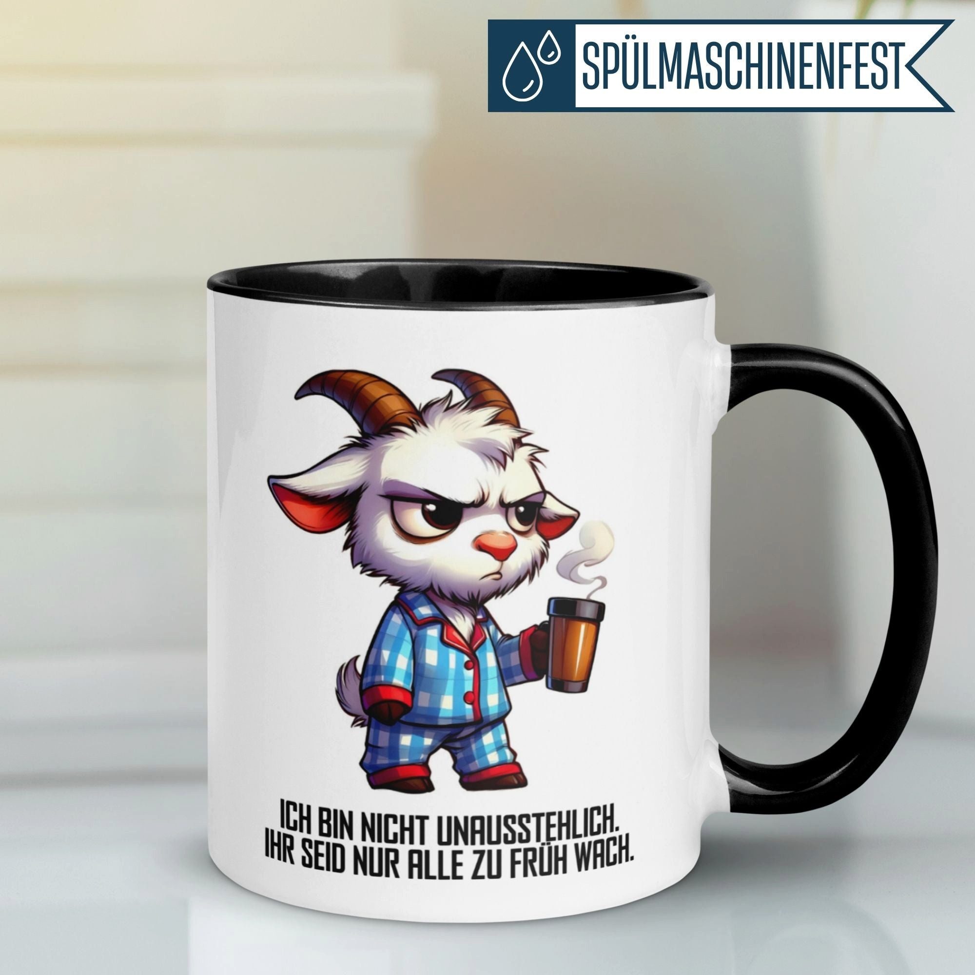 Momentals Tasse Ziege – „Ich bin nicht unausstehlich“ – lustiges Morgenmuffel Geschenk, Gratis Versand · Links-&Rechtshänder · Spülmaschinenfest