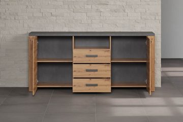 trendteam Sideboard FOLLOW, B 180 cm, Artisan Eiche Dekor, Matera Dekor, 2 Türen, 3 Schubladen