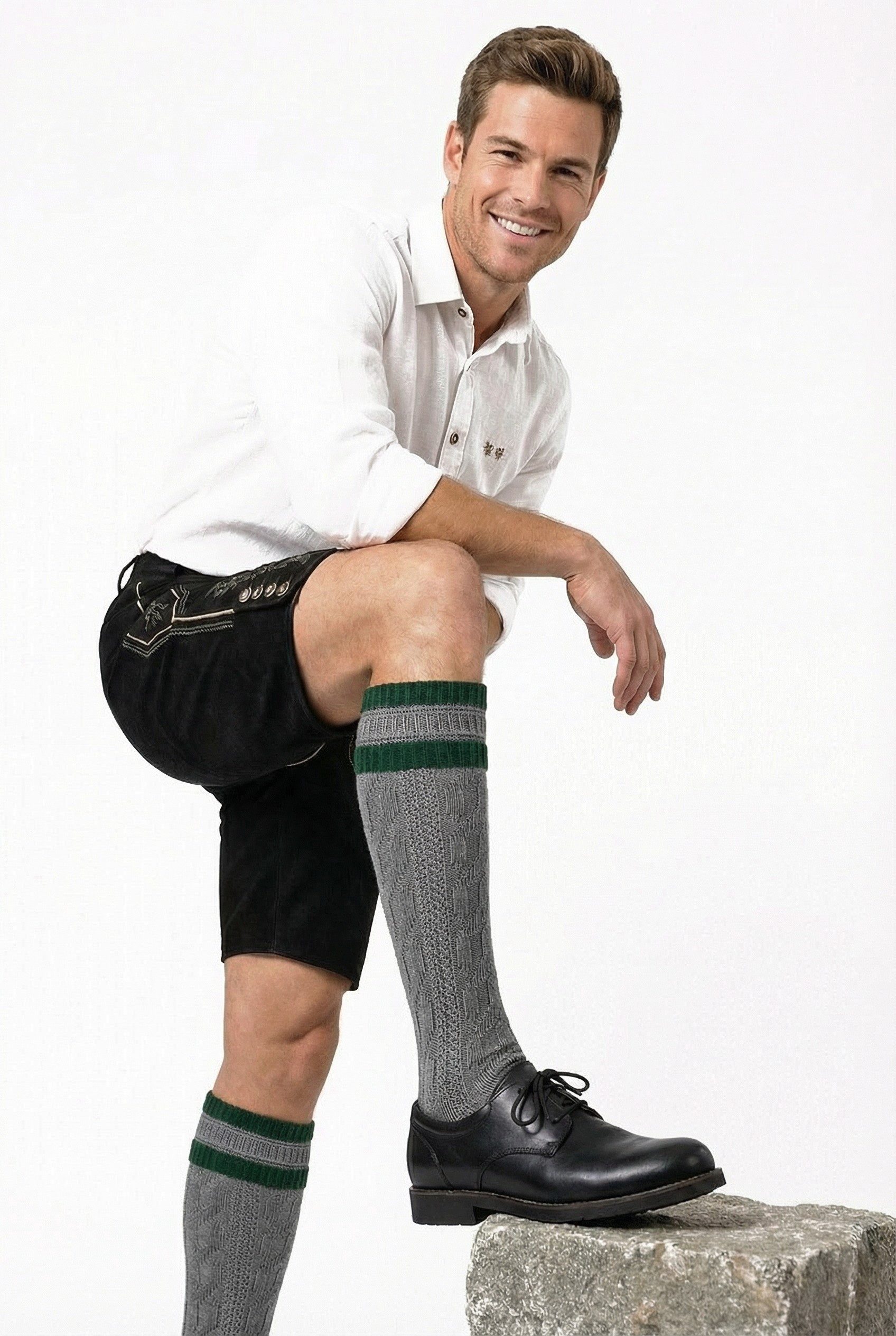 Moschen-Bayern Trachtensocken Trachtenstrumpf Herren Trachtenstrümpfe Trachtenkniestrumpf Grau aus weicher Woll-Mischung