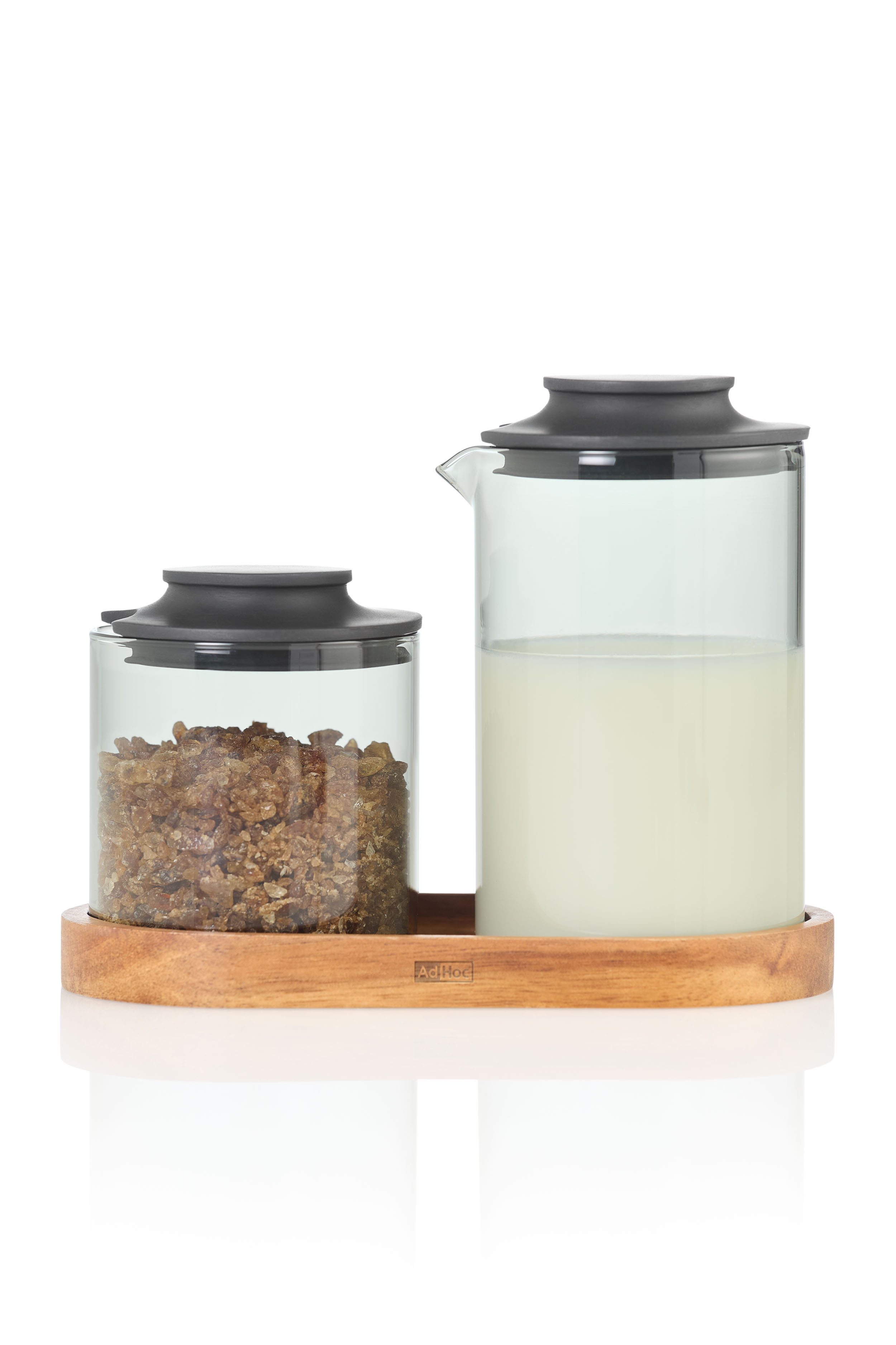 AdHoc Milch- und Zuckerset Impact (3-tlg), Borosilikatglas, Silikon, Holz, 250ml, 180g