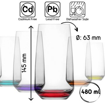 LAV Cocktailglas Lal Bunte Boden Trinkgläser: 6er Set 480cc für Cocktails, Glas